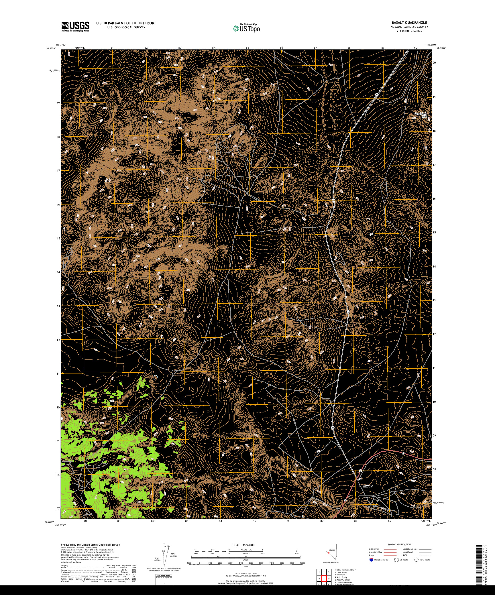 USGS US TOPO 7.5-MINUTE MAP FOR BASALT, NV 2018
