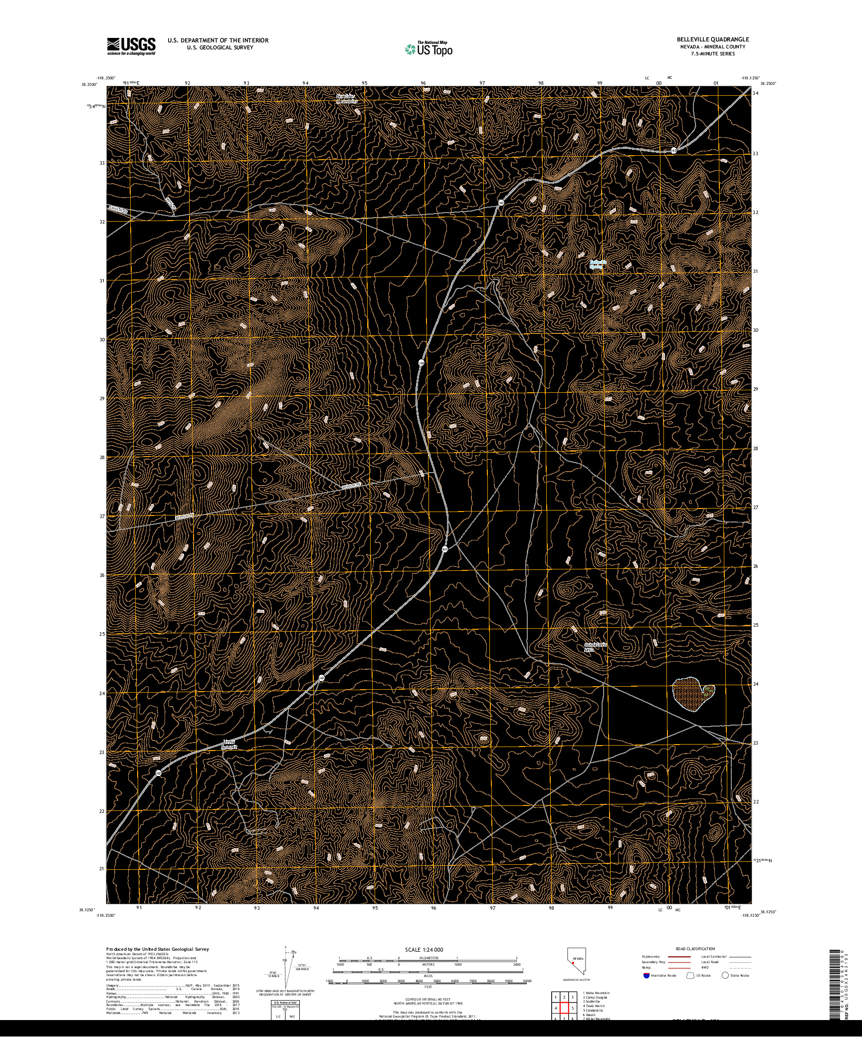 USGS US TOPO 7.5-MINUTE MAP FOR BELLEVILLE, NV 2018