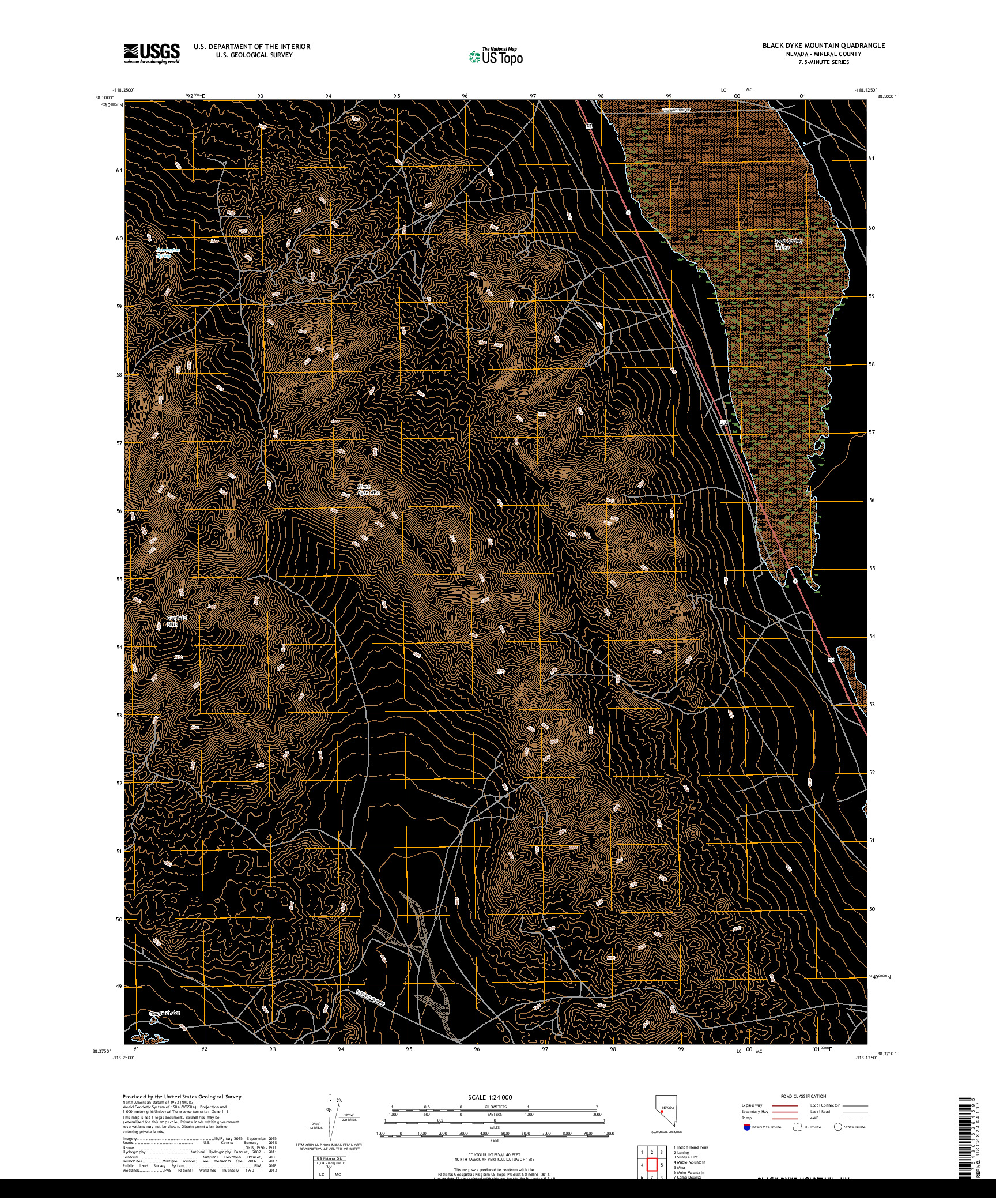 USGS US TOPO 7.5-MINUTE MAP FOR BLACK DYKE MOUNTAIN, NV 2018