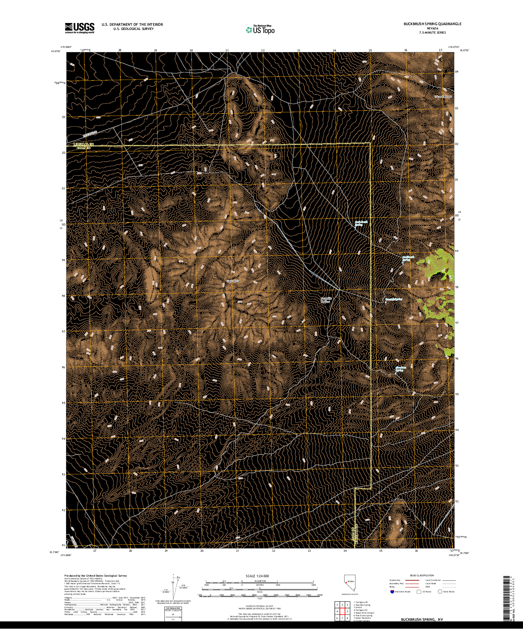 USGS US TOPO 7.5-MINUTE MAP FOR BUCKBRUSH SPRING, NV 2018