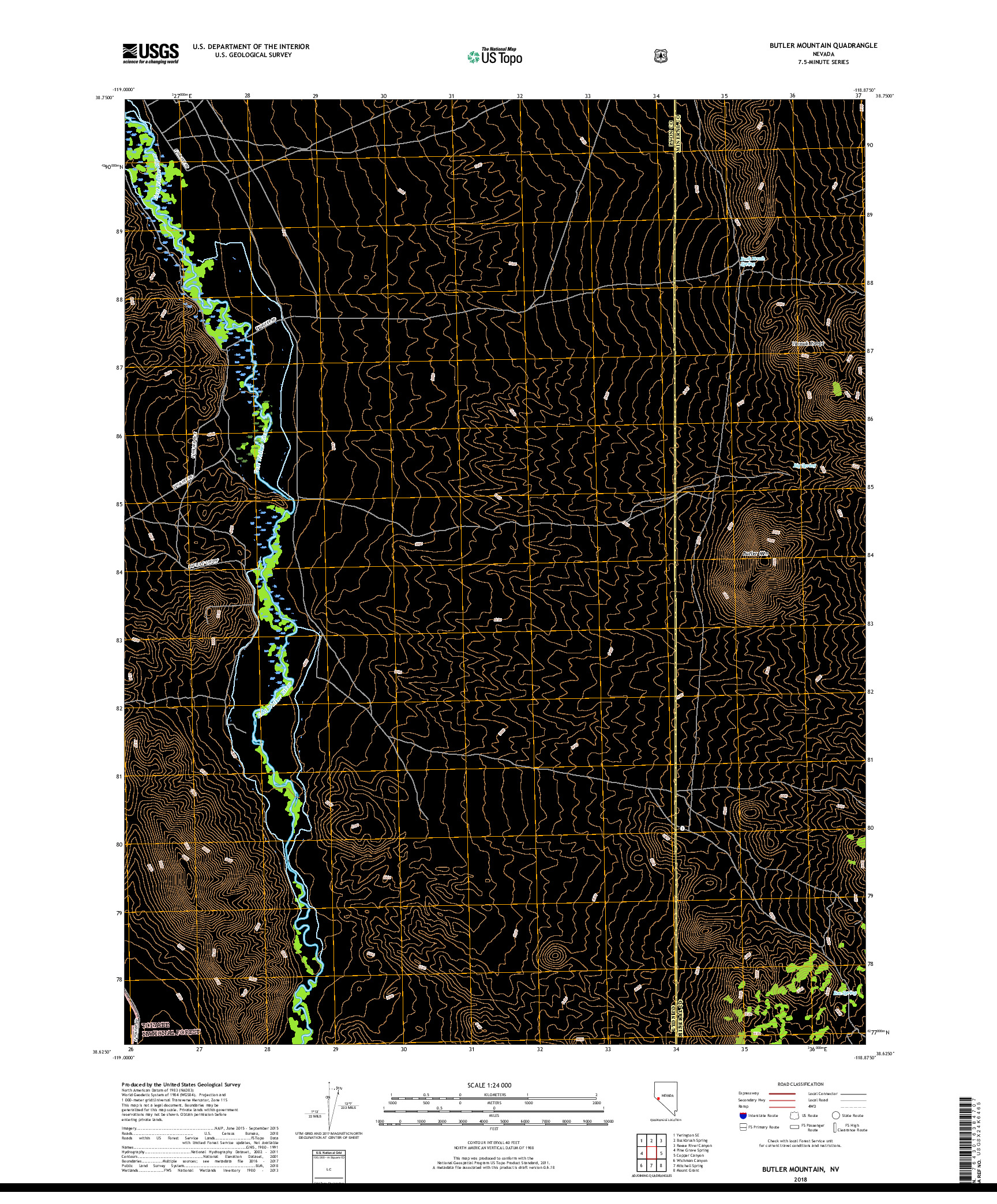 USGS US TOPO 7.5-MINUTE MAP FOR BUTLER MOUNTAIN, NV 2018