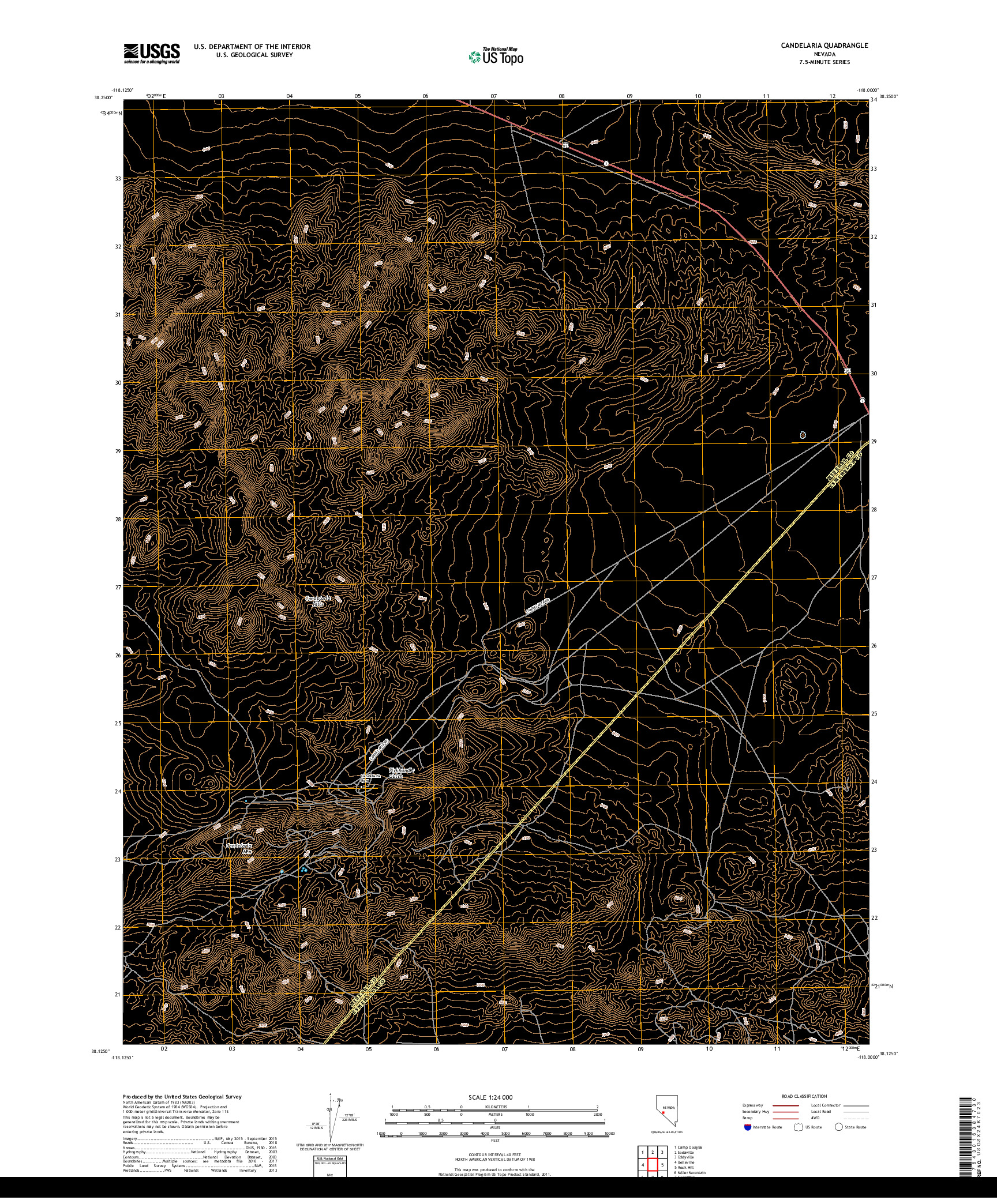 USGS US TOPO 7.5-MINUTE MAP FOR CANDELARIA, NV 2018