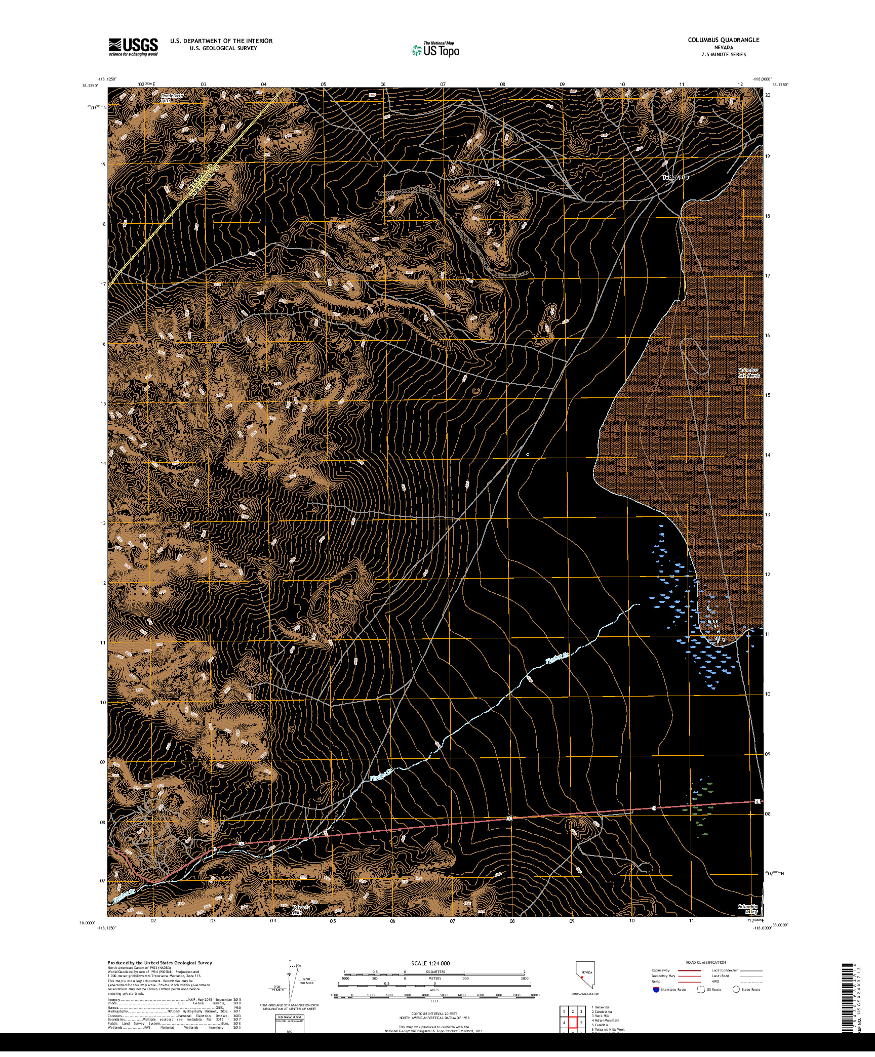 USGS US TOPO 7.5-MINUTE MAP FOR COLUMBUS, NV 2018