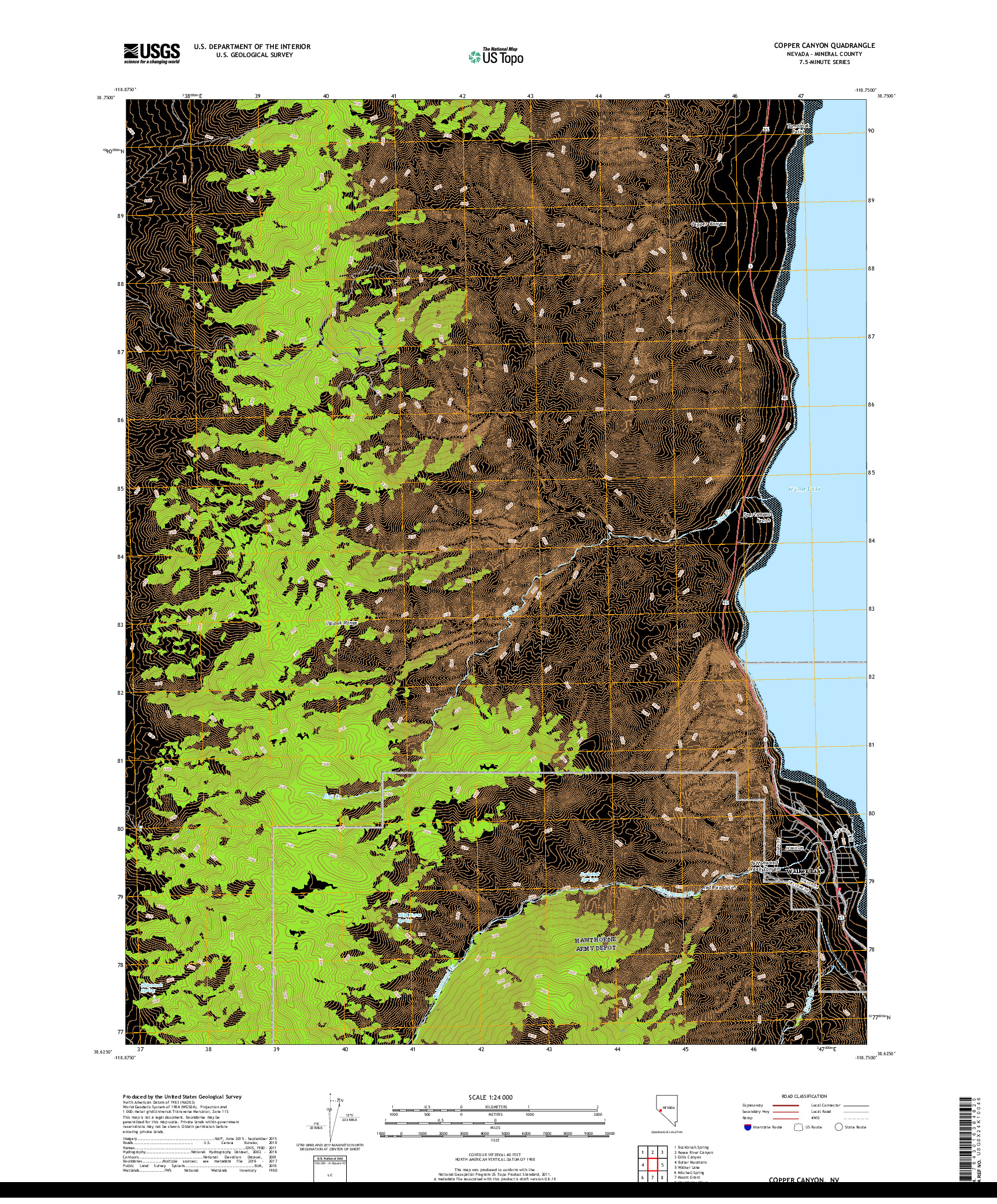 USGS US TOPO 7.5-MINUTE MAP FOR COPPER CANYON, NV 2018