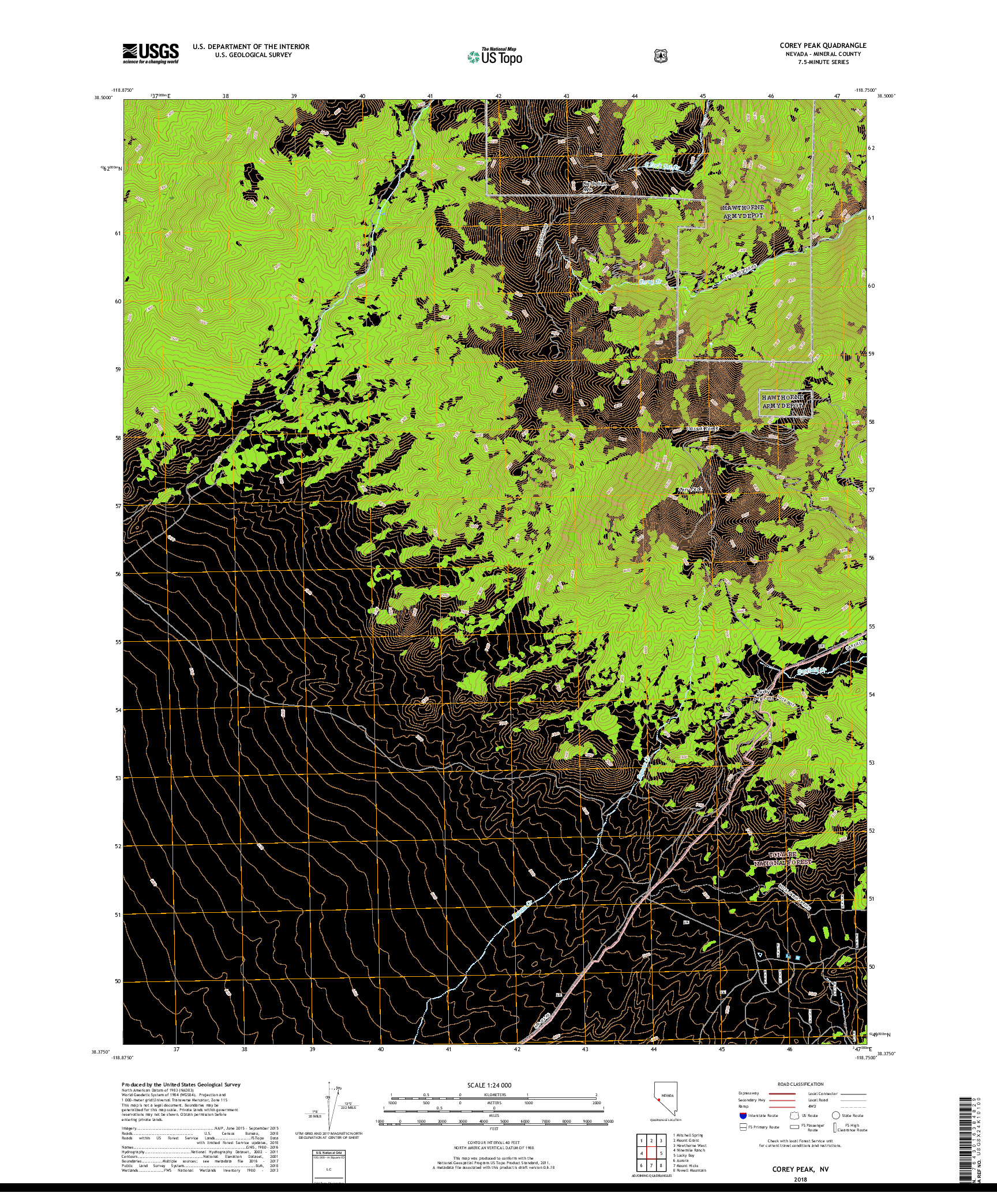 USGS US TOPO 7.5-MINUTE MAP FOR COREY PEAK, NV 2018