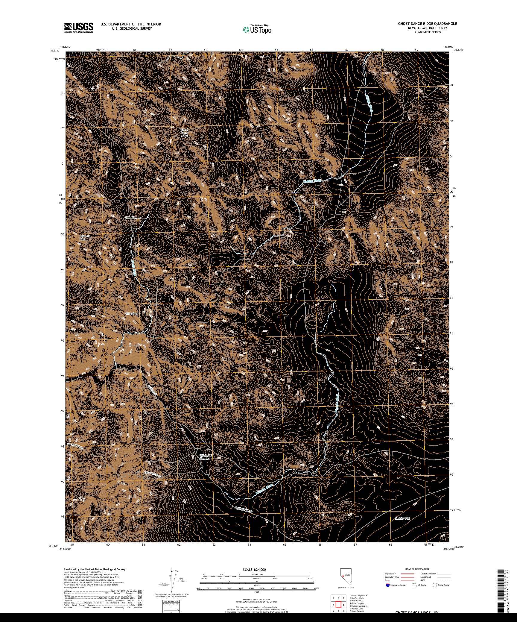 USGS US TOPO 7.5-MINUTE MAP FOR GHOST DANCE RIDGE, NV 2018