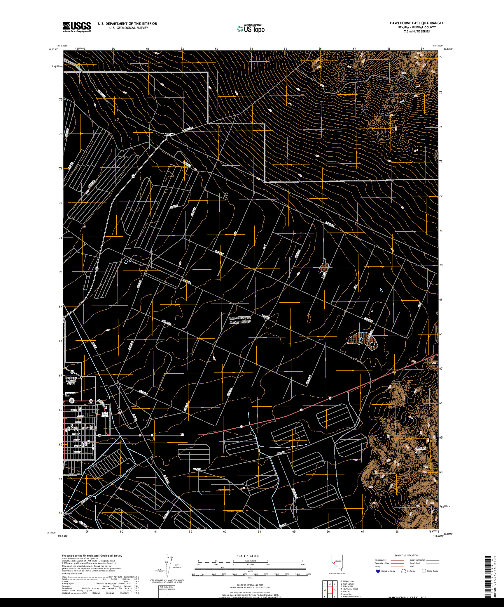 USGS US TOPO 7.5-MINUTE MAP FOR HAWTHORNE EAST, NV 2018