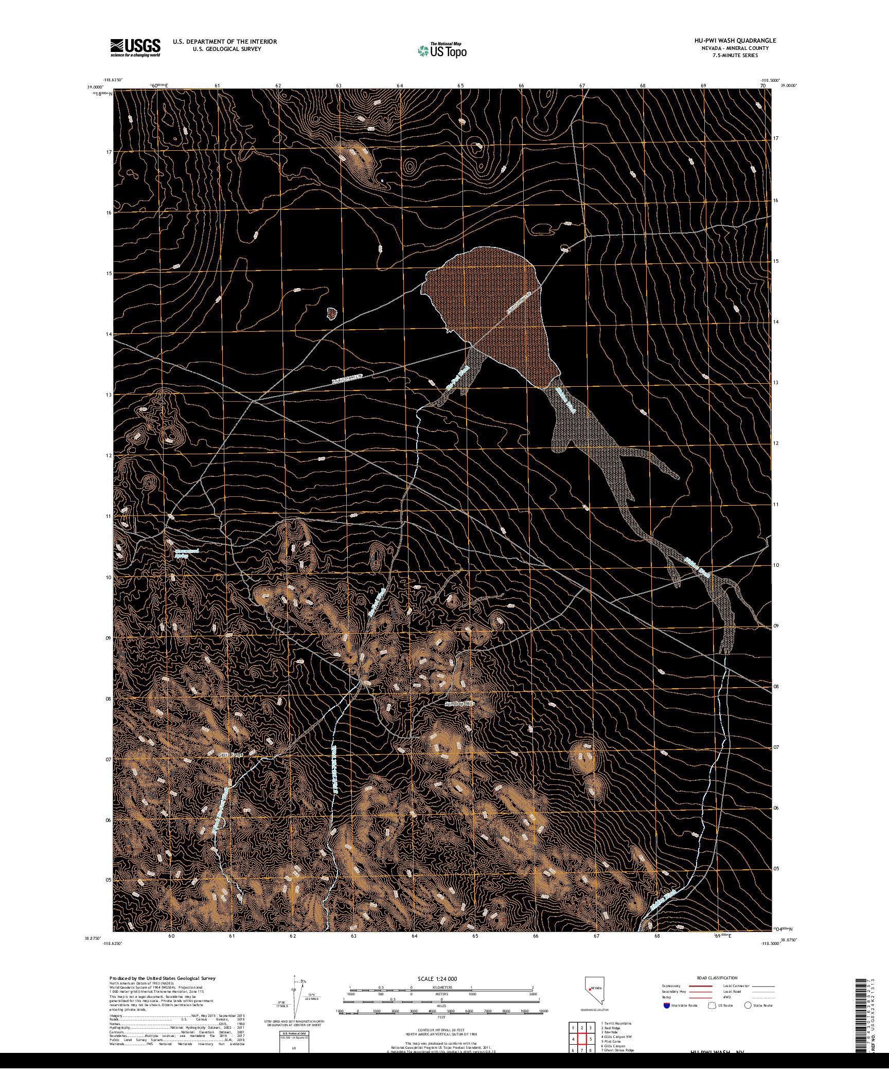 USGS US TOPO 7.5-MINUTE MAP FOR HU-PWI WASH, NV 2018