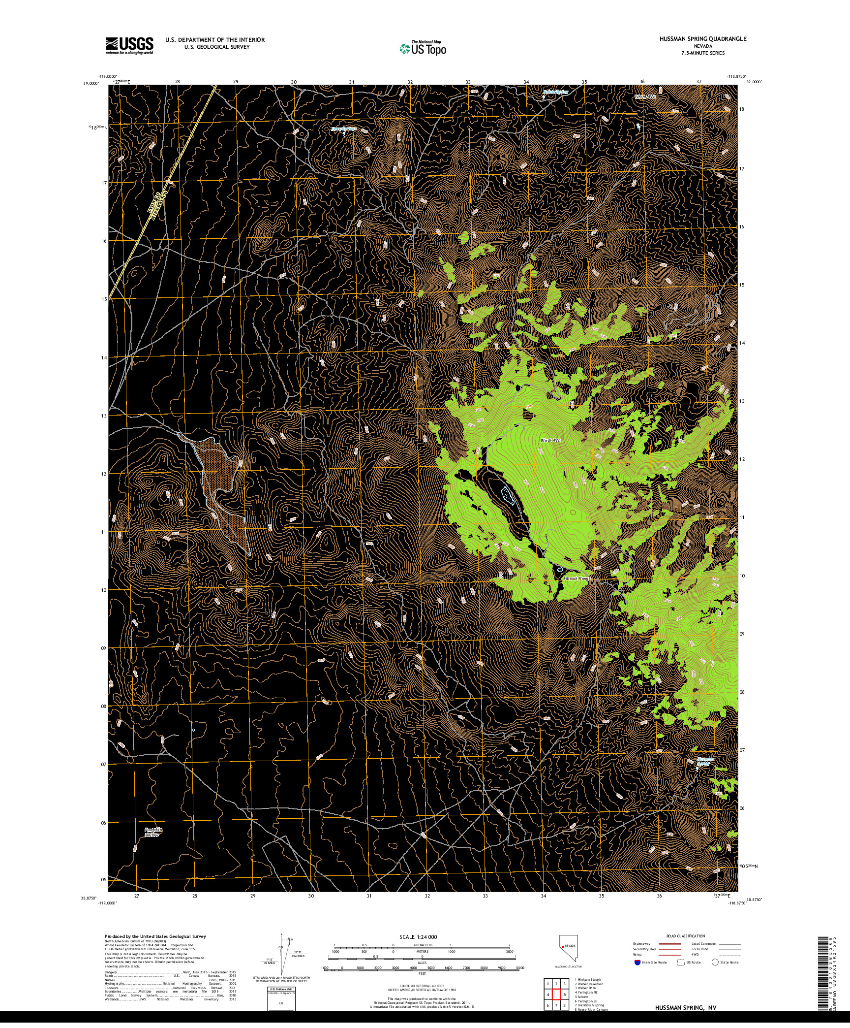 USGS US TOPO 7.5-MINUTE MAP FOR HUSSMAN SPRING, NV 2018