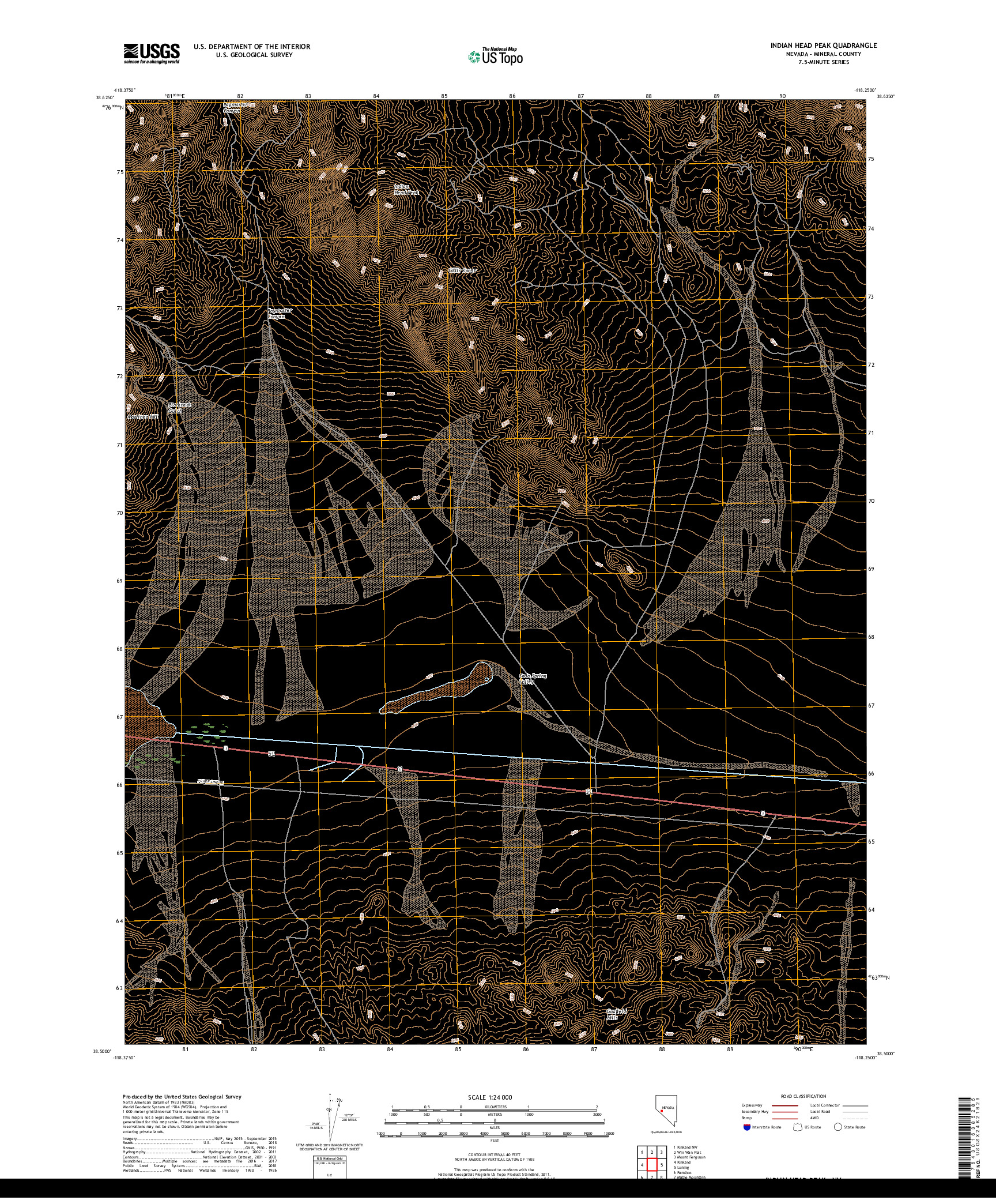 USGS US TOPO 7.5-MINUTE MAP FOR INDIAN HEAD PEAK, NV 2018