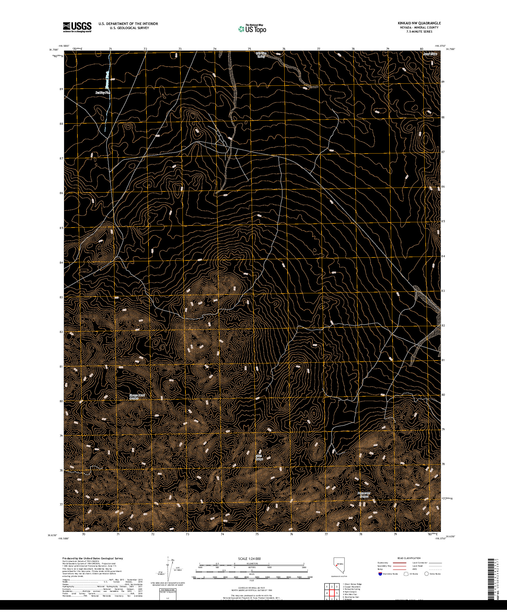 USGS US TOPO 7.5-MINUTE MAP FOR KINKAID NW, NV 2018