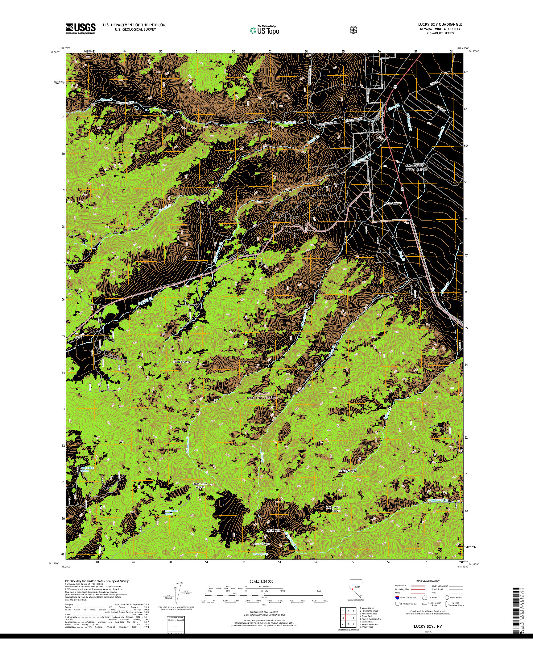 USGS US TOPO 7.5-MINUTE MAP FOR LUCKY BOY, NV 2018