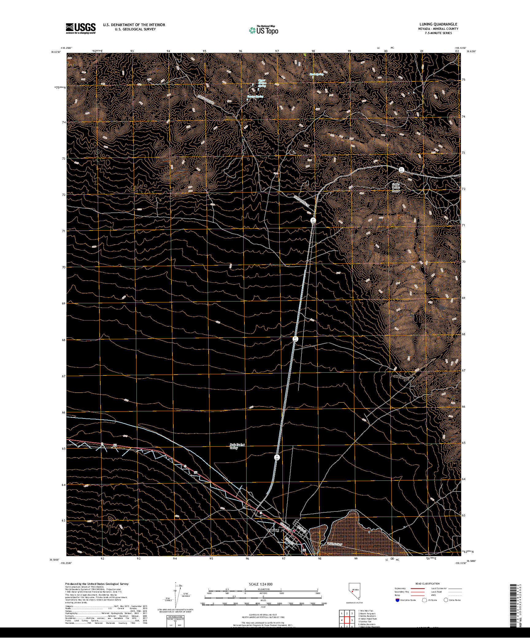 USGS US TOPO 7.5-MINUTE MAP FOR LUNING, NV 2018
