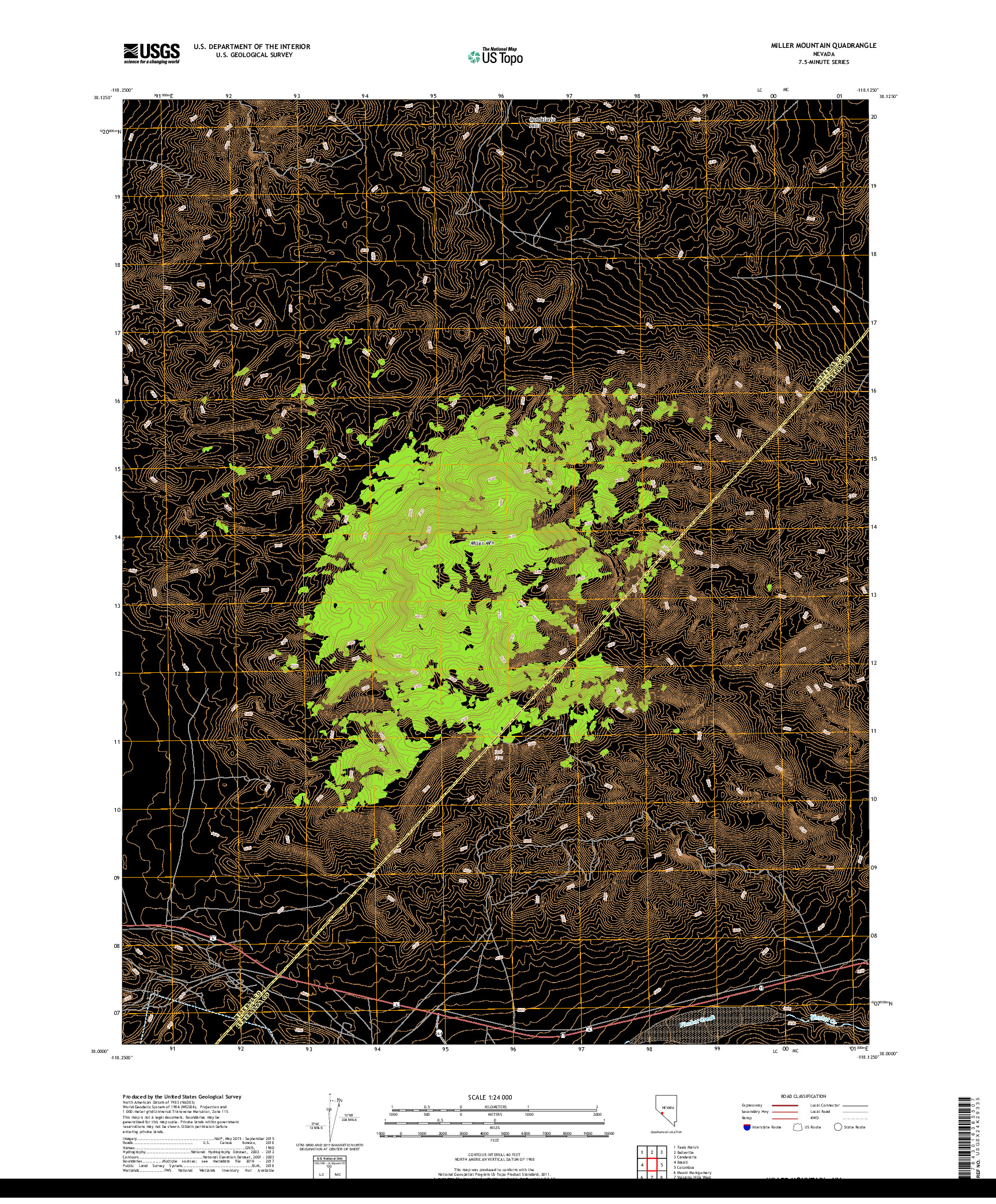 USGS US TOPO 7.5-MINUTE MAP FOR MILLER MOUNTAIN, NV 2018