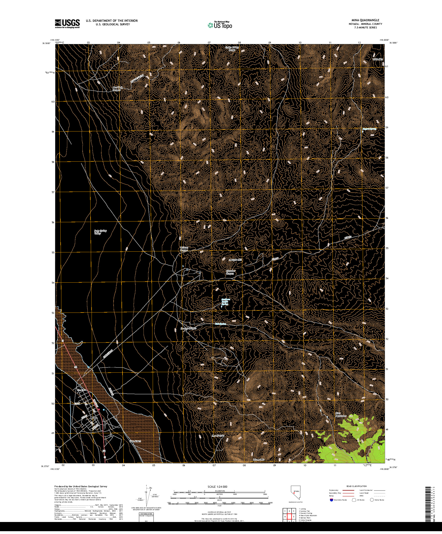 USGS US TOPO 7.5-MINUTE MAP FOR MINA, NV 2018