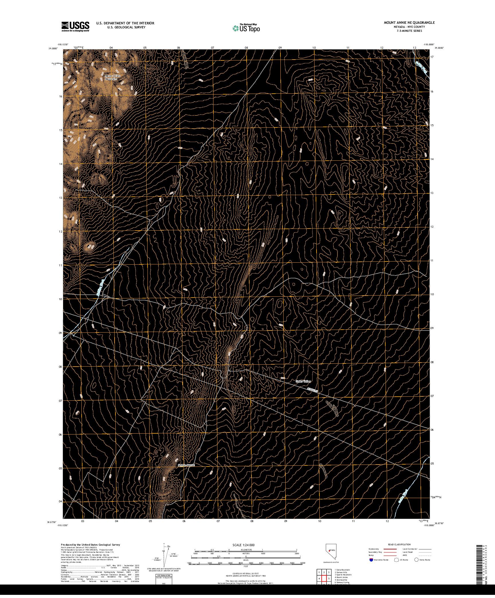 USGS US TOPO 7.5-MINUTE MAP FOR MOUNT ANNIE NE, NV 2018