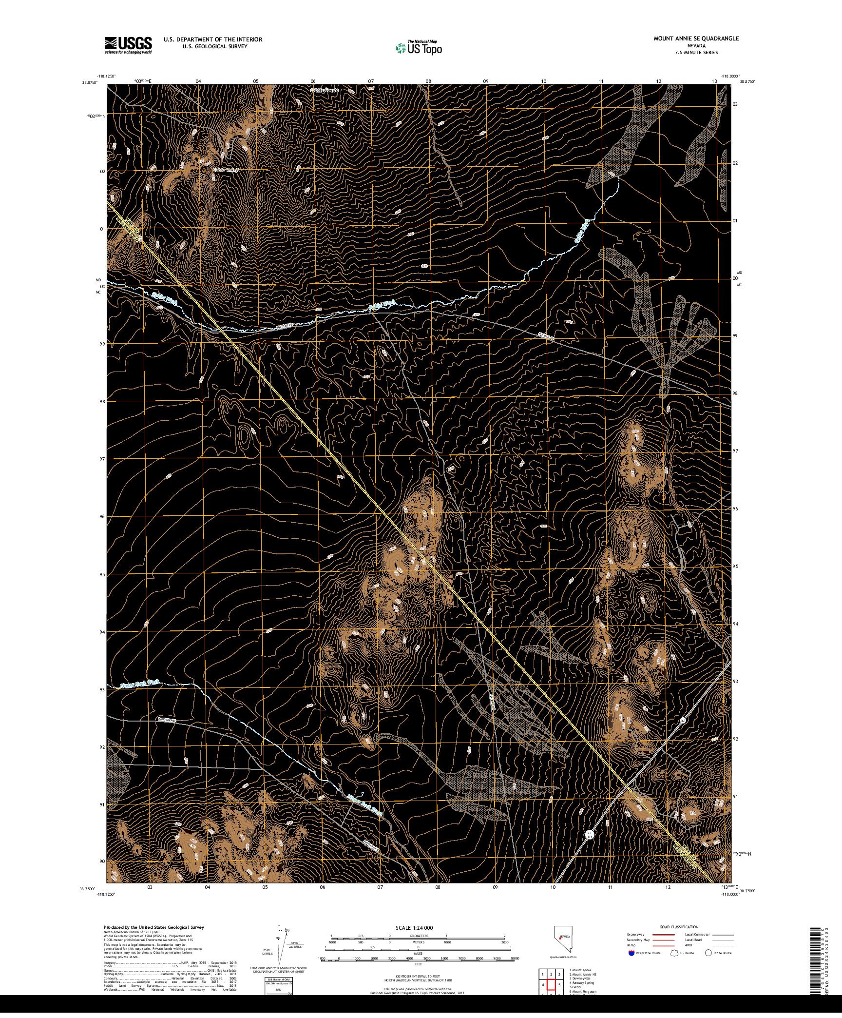 USGS US TOPO 7.5-MINUTE MAP FOR MOUNT ANNIE SE, NV 2018