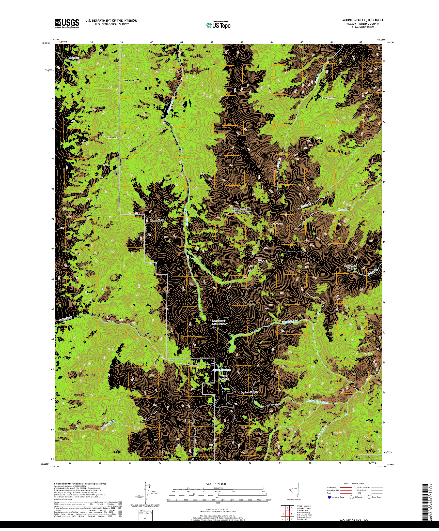 USGS US TOPO 7.5-MINUTE MAP FOR MOUNT GRANT, NV 2018
