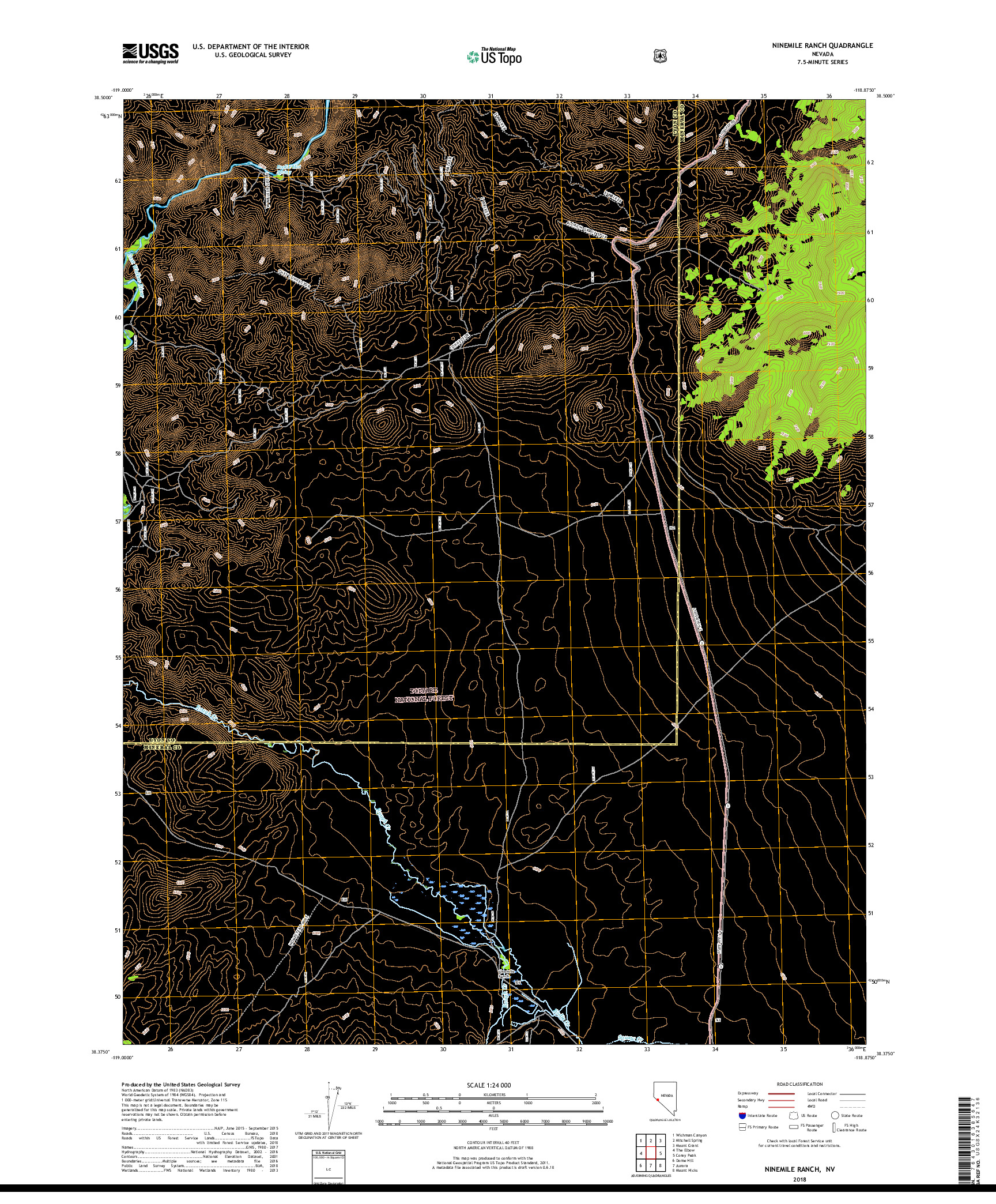 USGS US TOPO 7.5-MINUTE MAP FOR NINEMILE RANCH, NV 2018