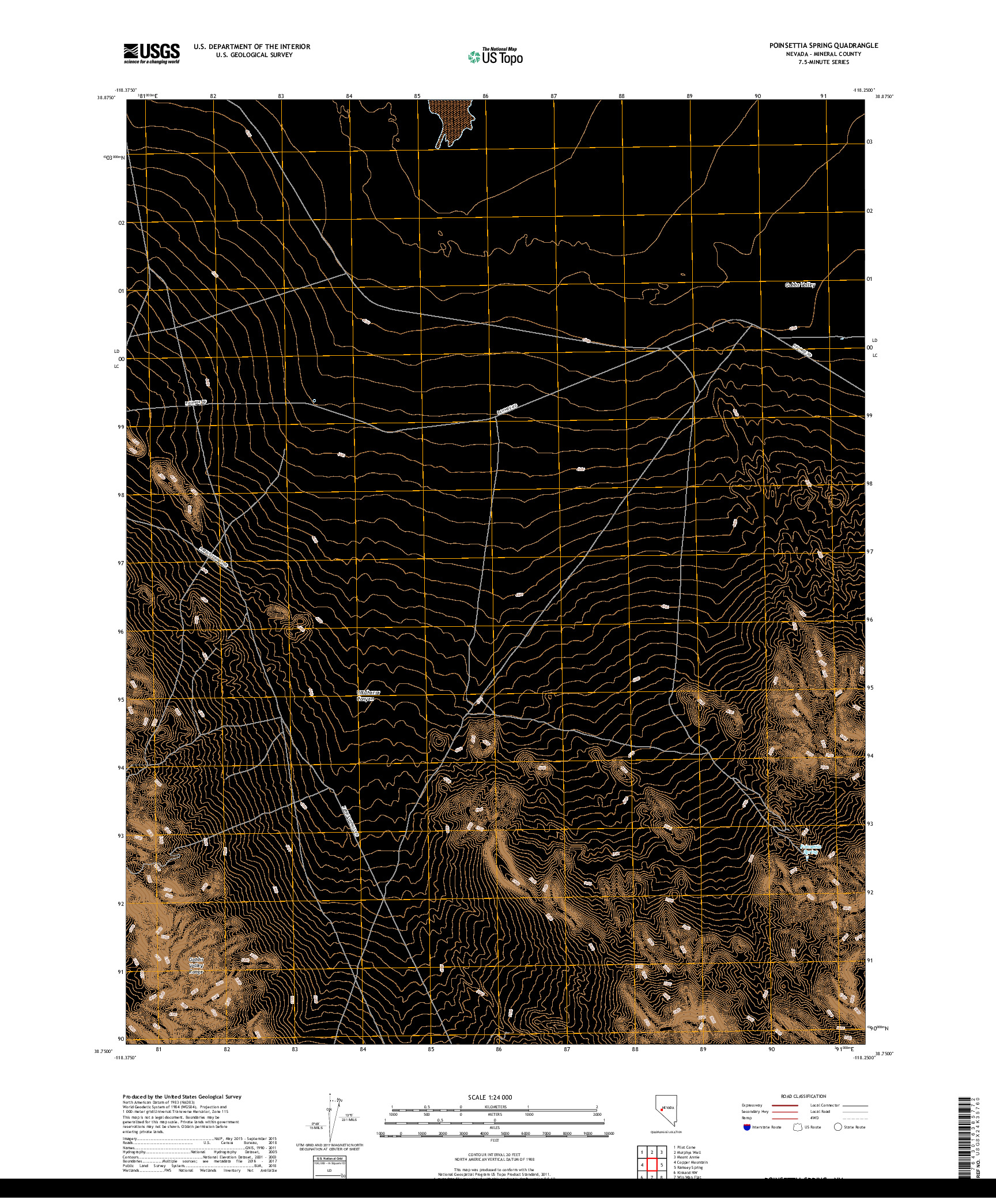 USGS US TOPO 7.5-MINUTE MAP FOR POINSETTIA SPRING, NV 2018