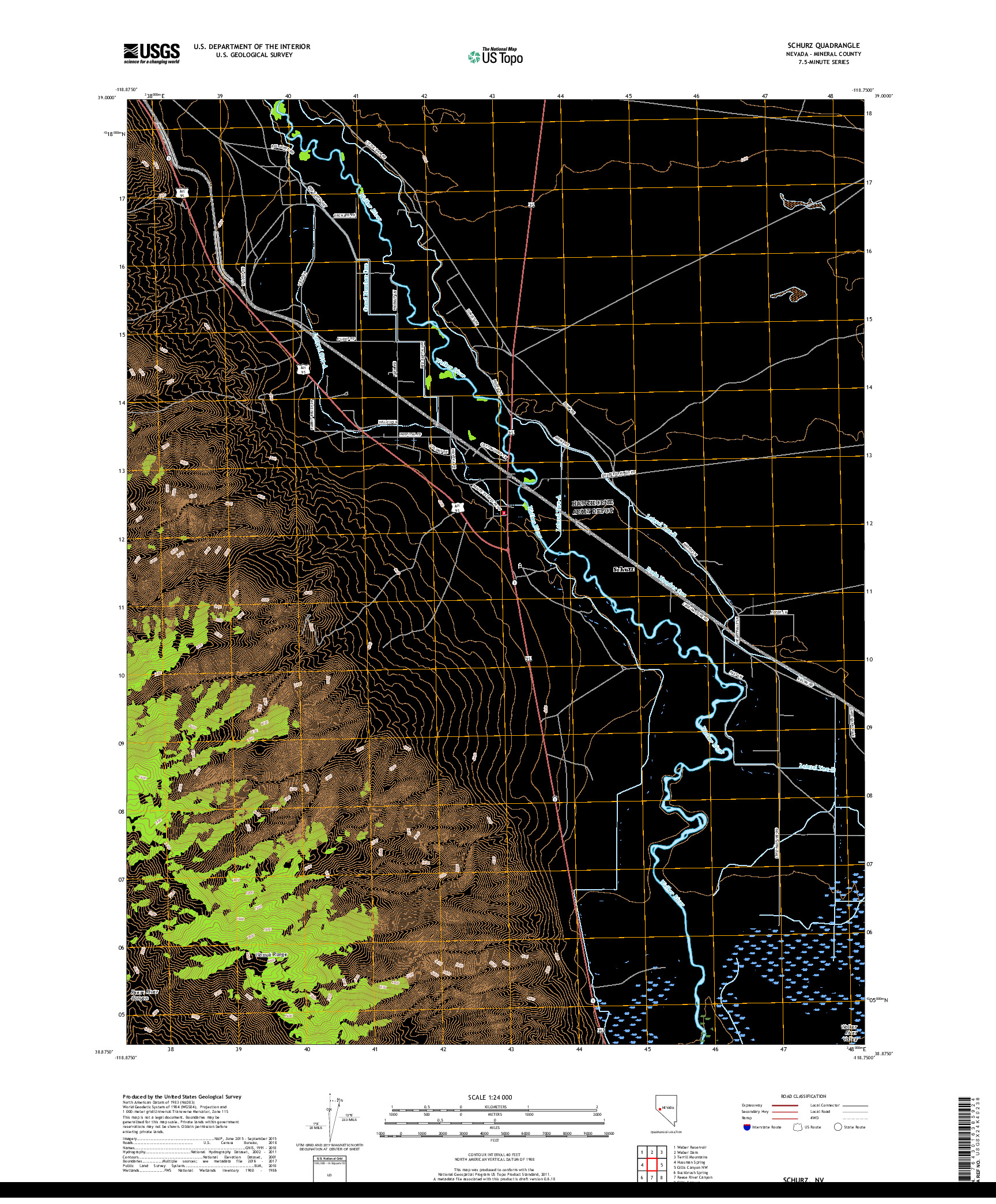 USGS US TOPO 7.5-MINUTE MAP FOR SCHURZ, NV 2018