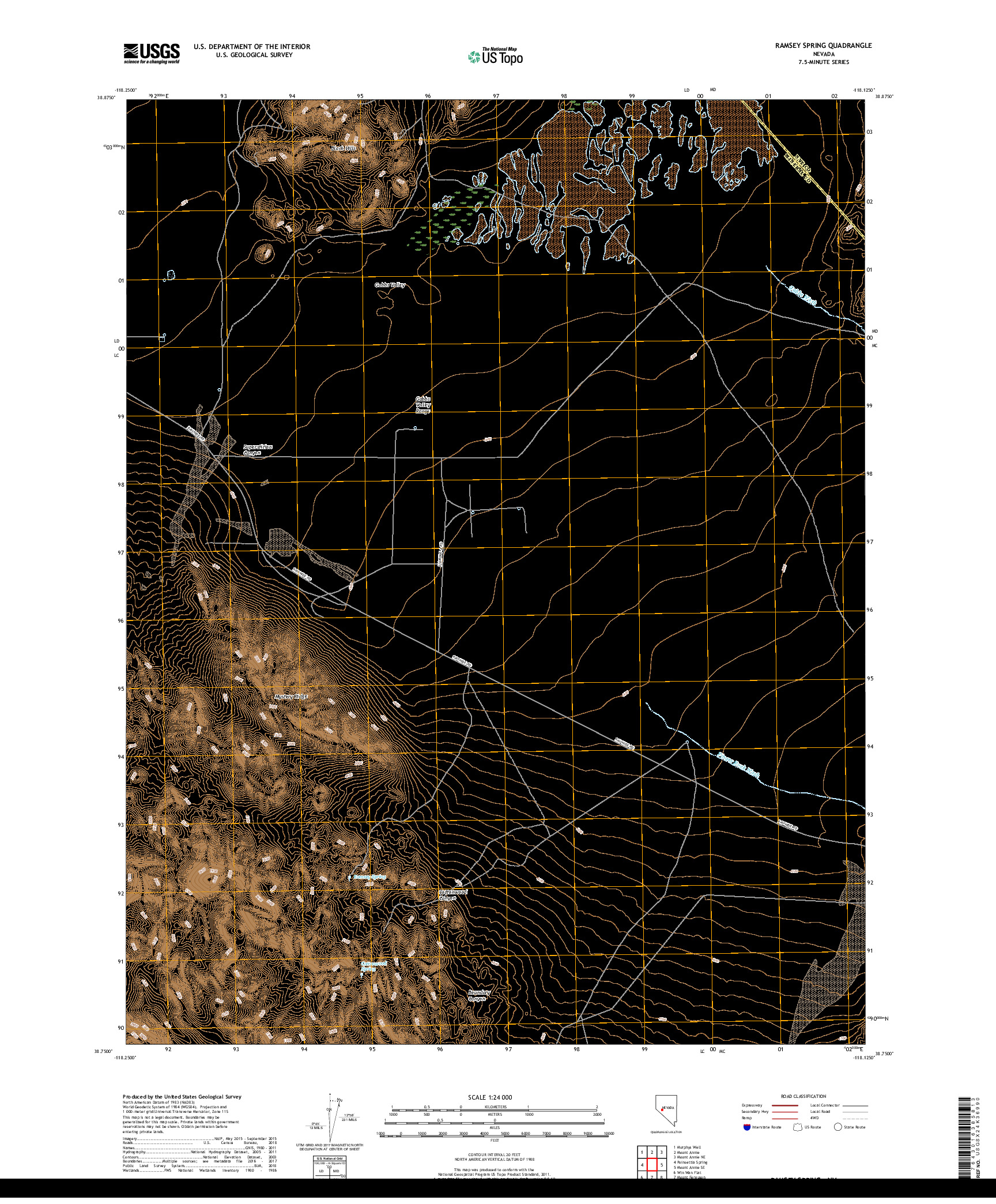 USGS US TOPO 7.5-MINUTE MAP FOR RAMSEY SPRING, NV 2018