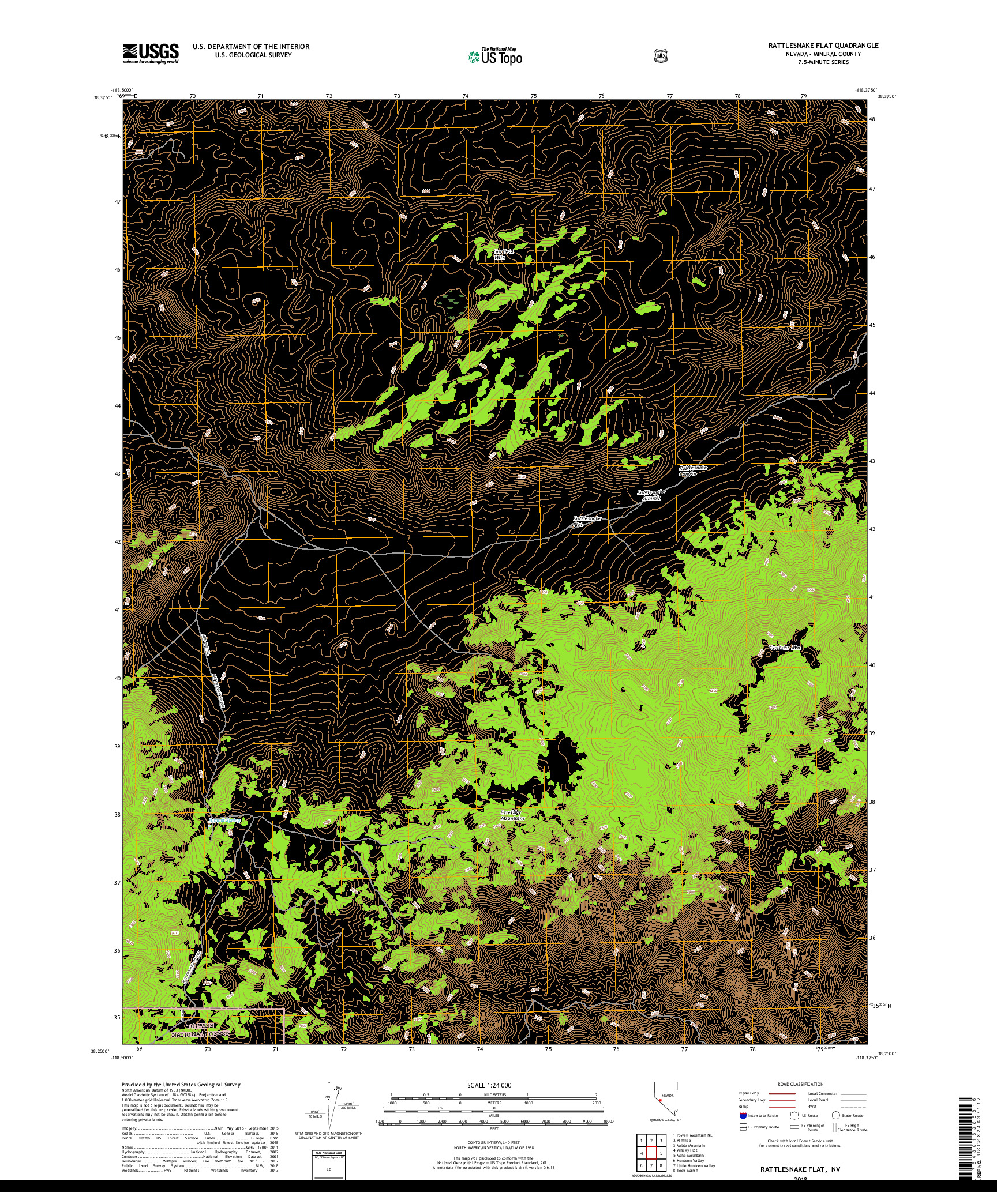 USGS US TOPO 7.5-MINUTE MAP FOR RATTLESNAKE FLAT, NV 2018