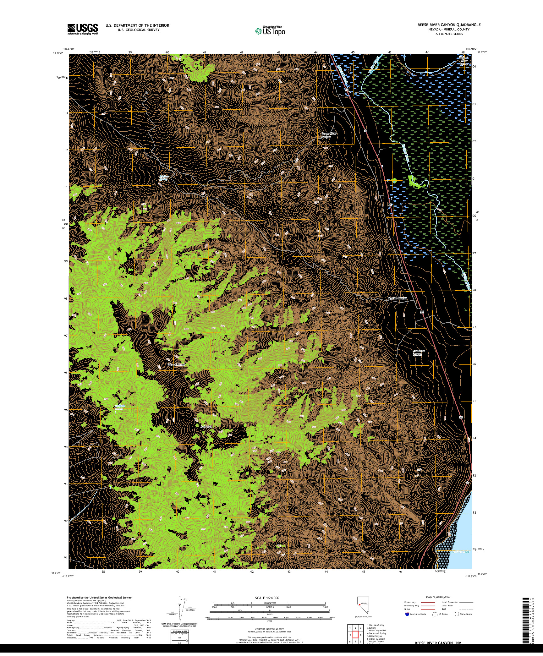 USGS US TOPO 7.5-MINUTE MAP FOR REESE RIVER CANYON, NV 2018