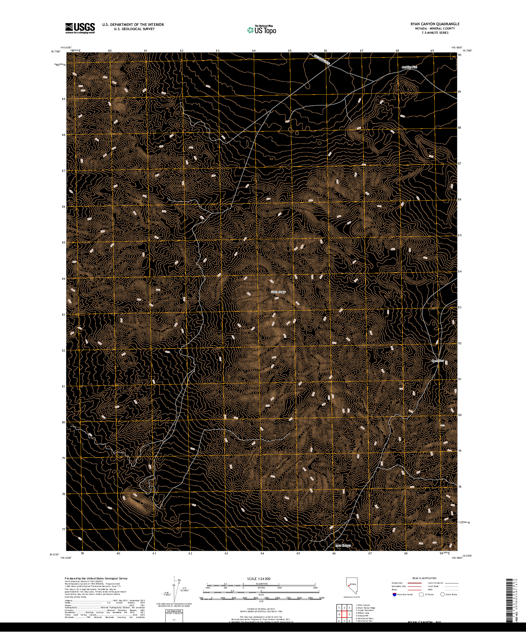 USGS US TOPO 7.5-MINUTE MAP FOR RYAN CANYON, NV 2018