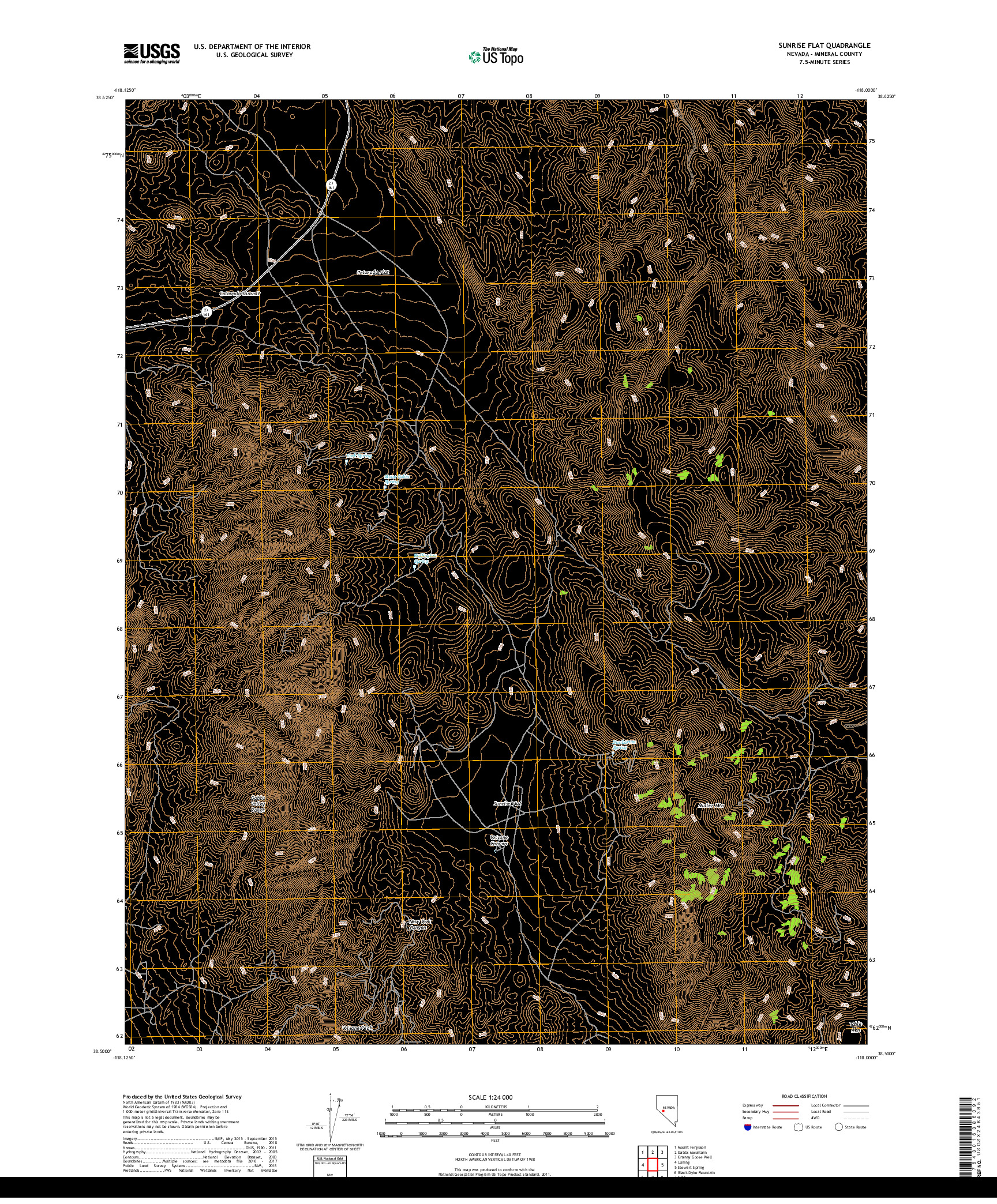 USGS US TOPO 7.5-MINUTE MAP FOR SUNRISE FLAT, NV 2018