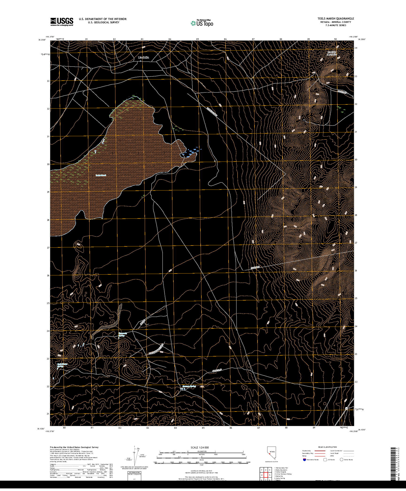 USGS US TOPO 7.5-MINUTE MAP FOR TEELS MARSH, NV 2018