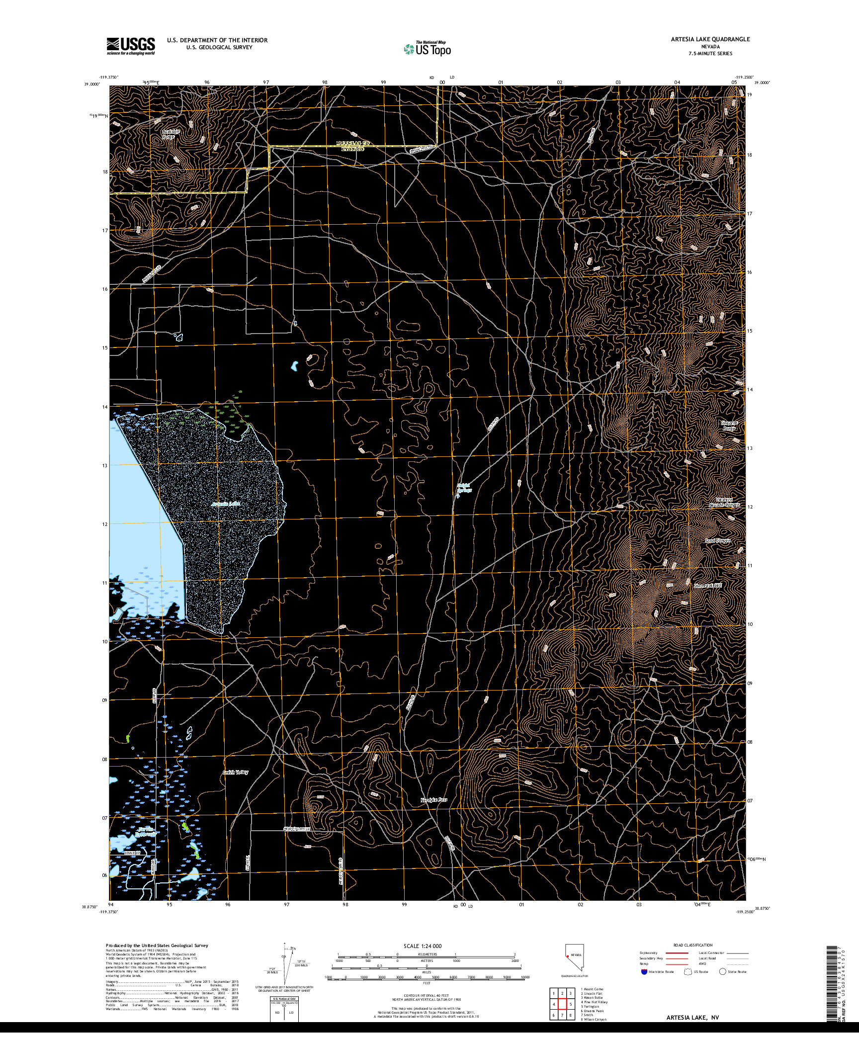 USGS US TOPO 7.5-MINUTE MAP FOR ARTESIA LAKE, NV 2018