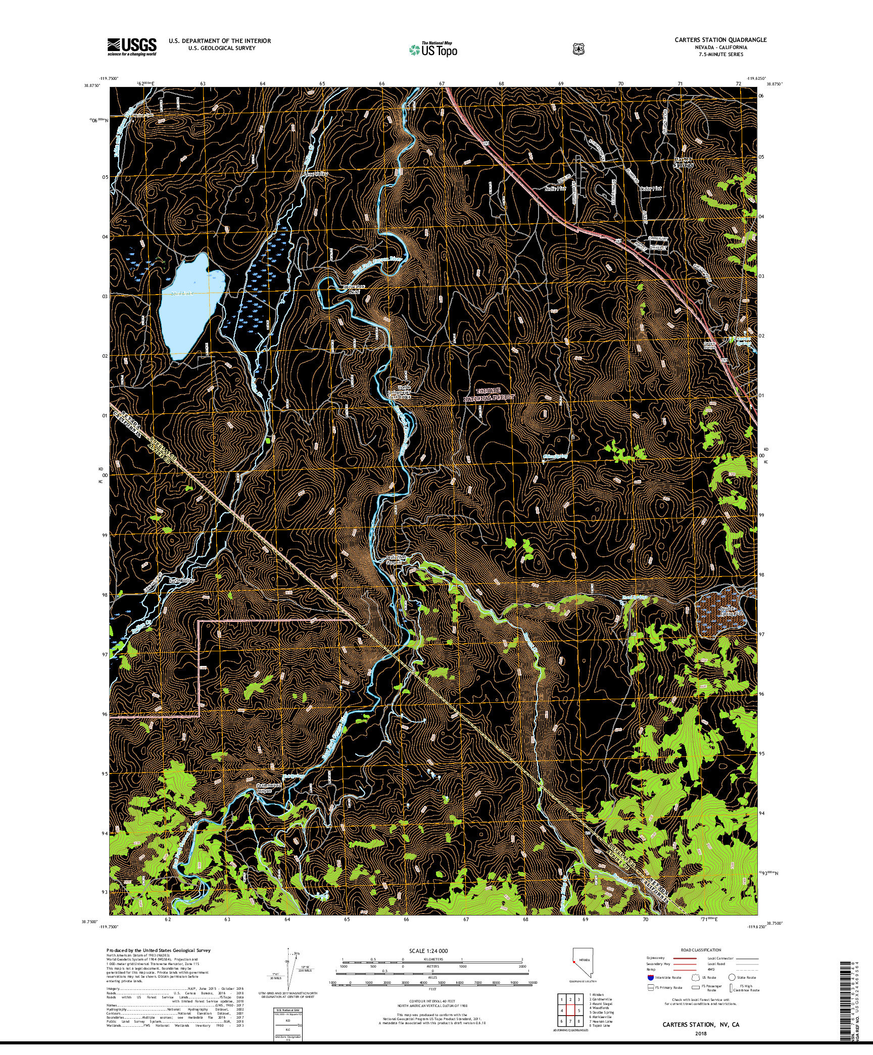 USGS US TOPO 7.5-MINUTE MAP FOR CARTERS STATION, NV,CA 2018