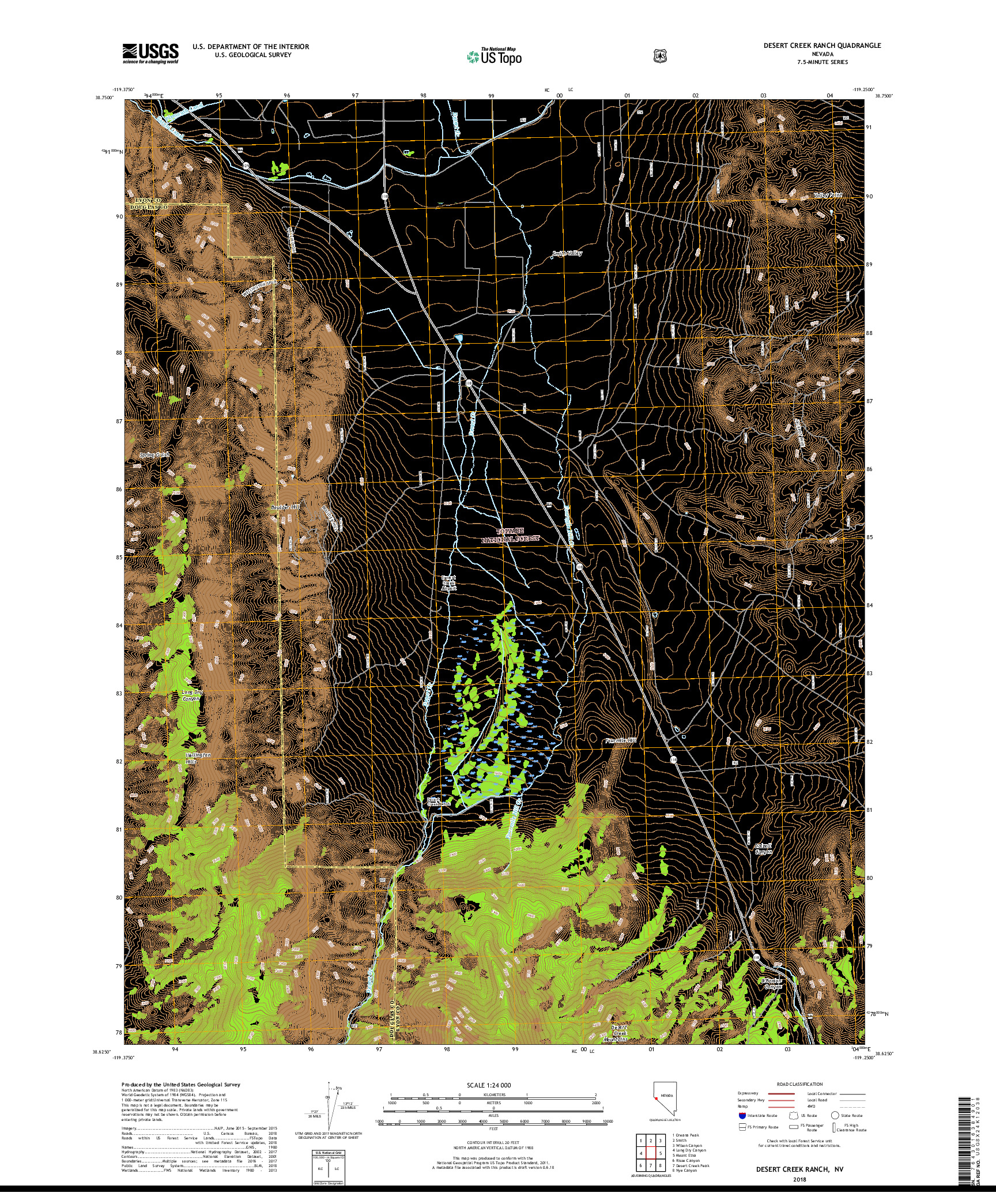 USGS US TOPO 7.5-MINUTE MAP FOR DESERT CREEK RANCH, NV 2018