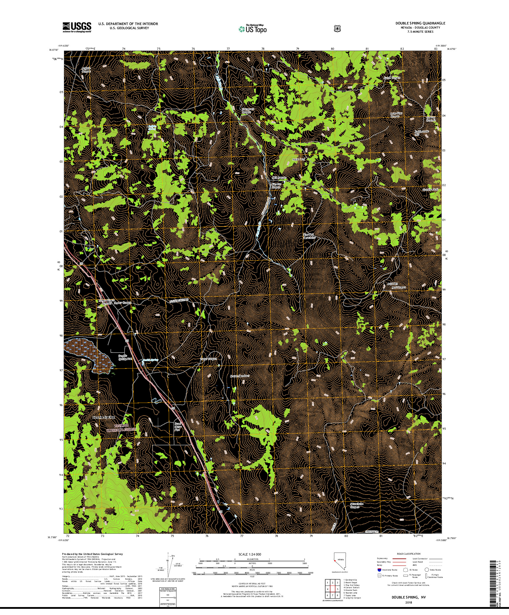 USGS US TOPO 7.5-MINUTE MAP FOR DOUBLE SPRING, NV 2018