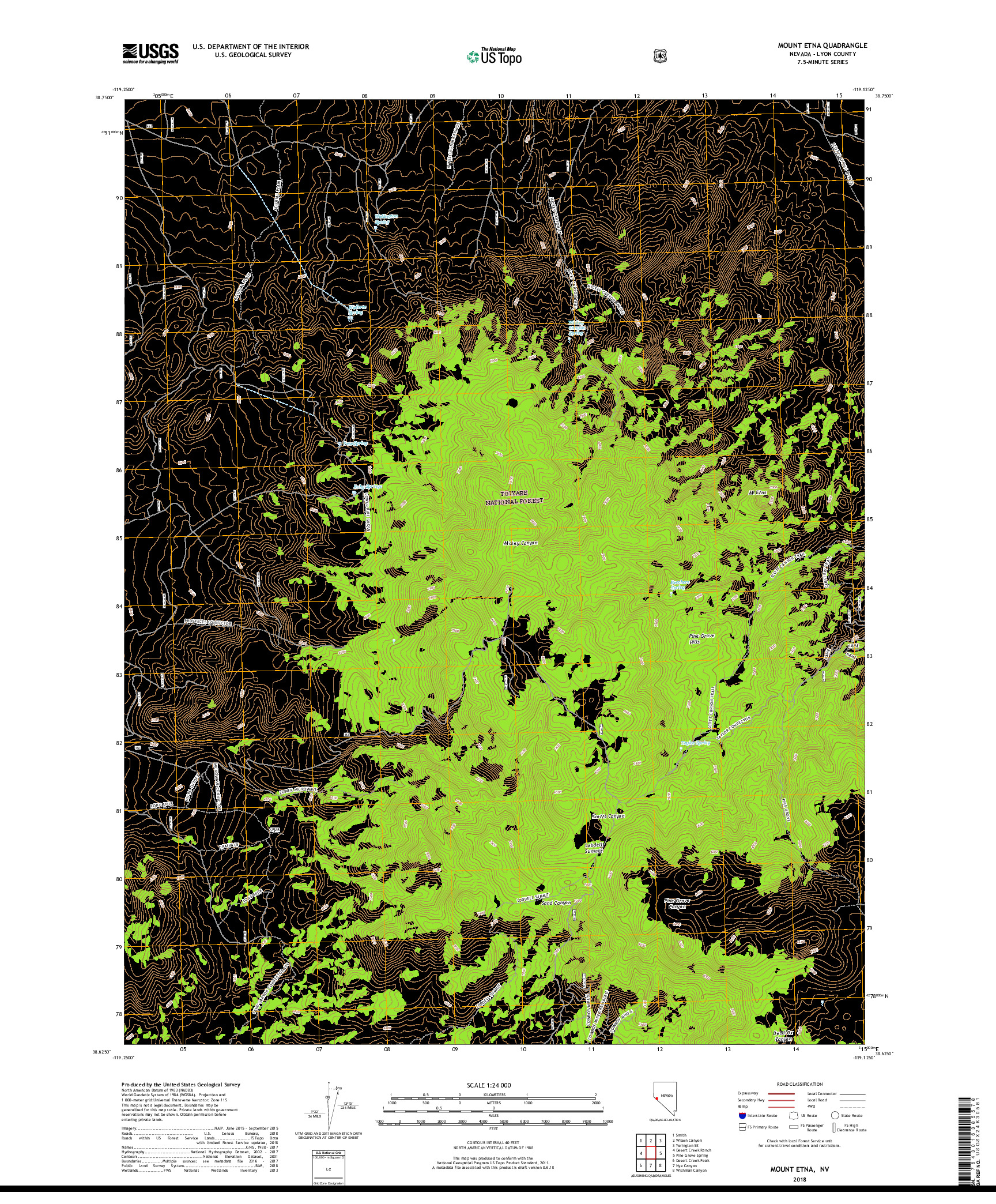 USGS US TOPO 7.5-MINUTE MAP FOR MOUNT ETNA, NV 2018