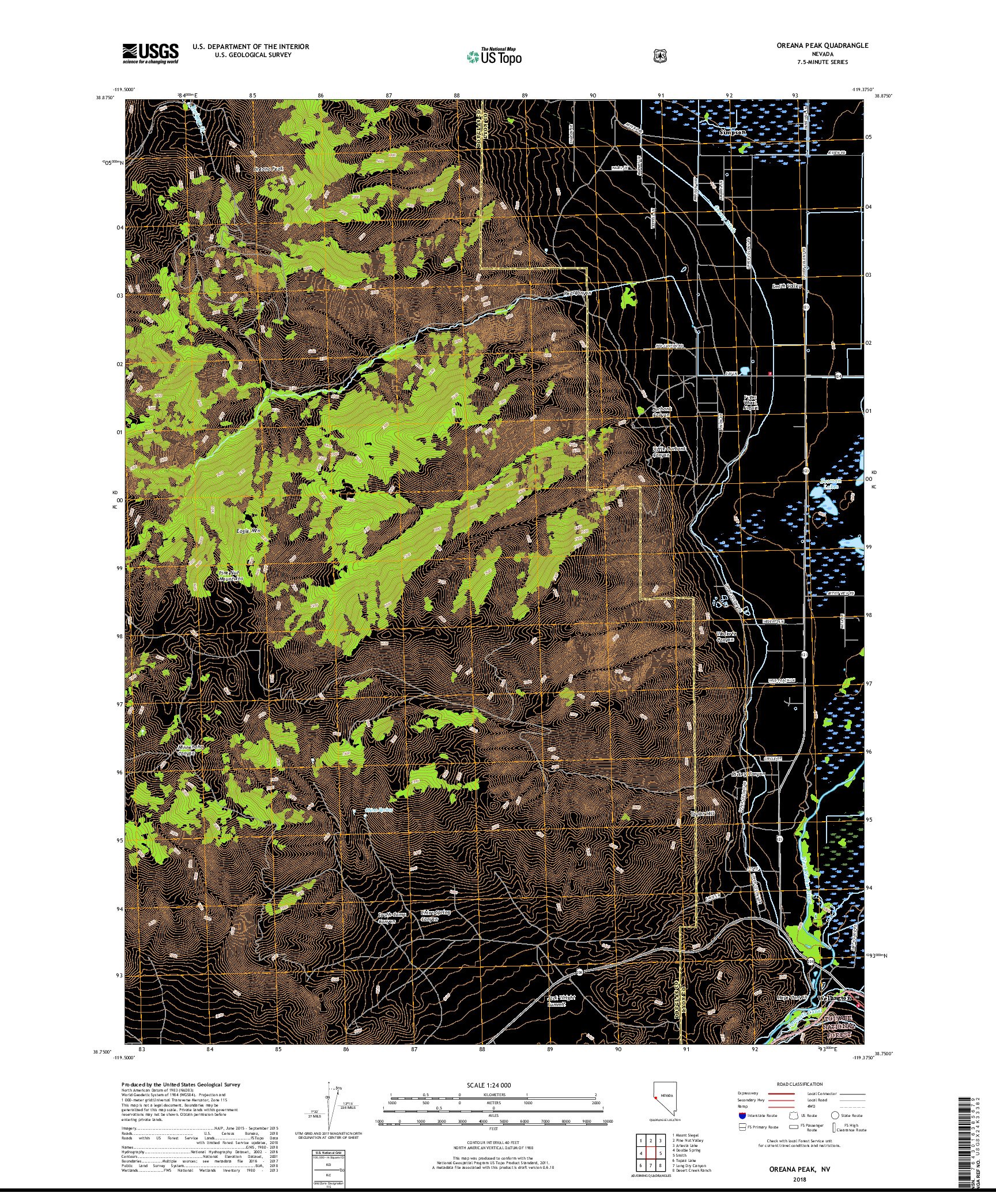 USGS US TOPO 7.5-MINUTE MAP FOR OREANA PEAK, NV 2018