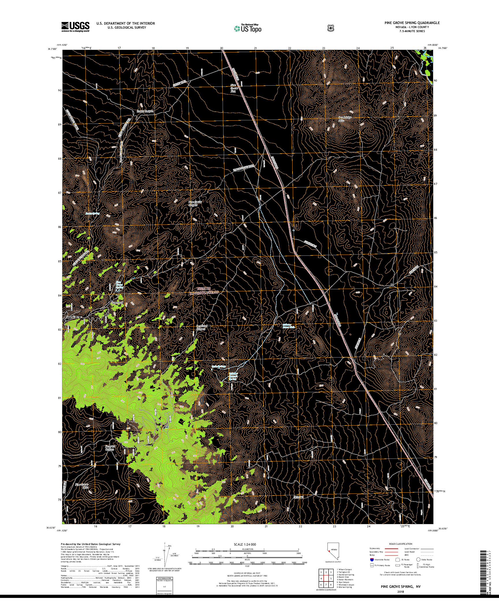 USGS US TOPO 7.5-MINUTE MAP FOR PINE GROVE SPRING, NV 2018