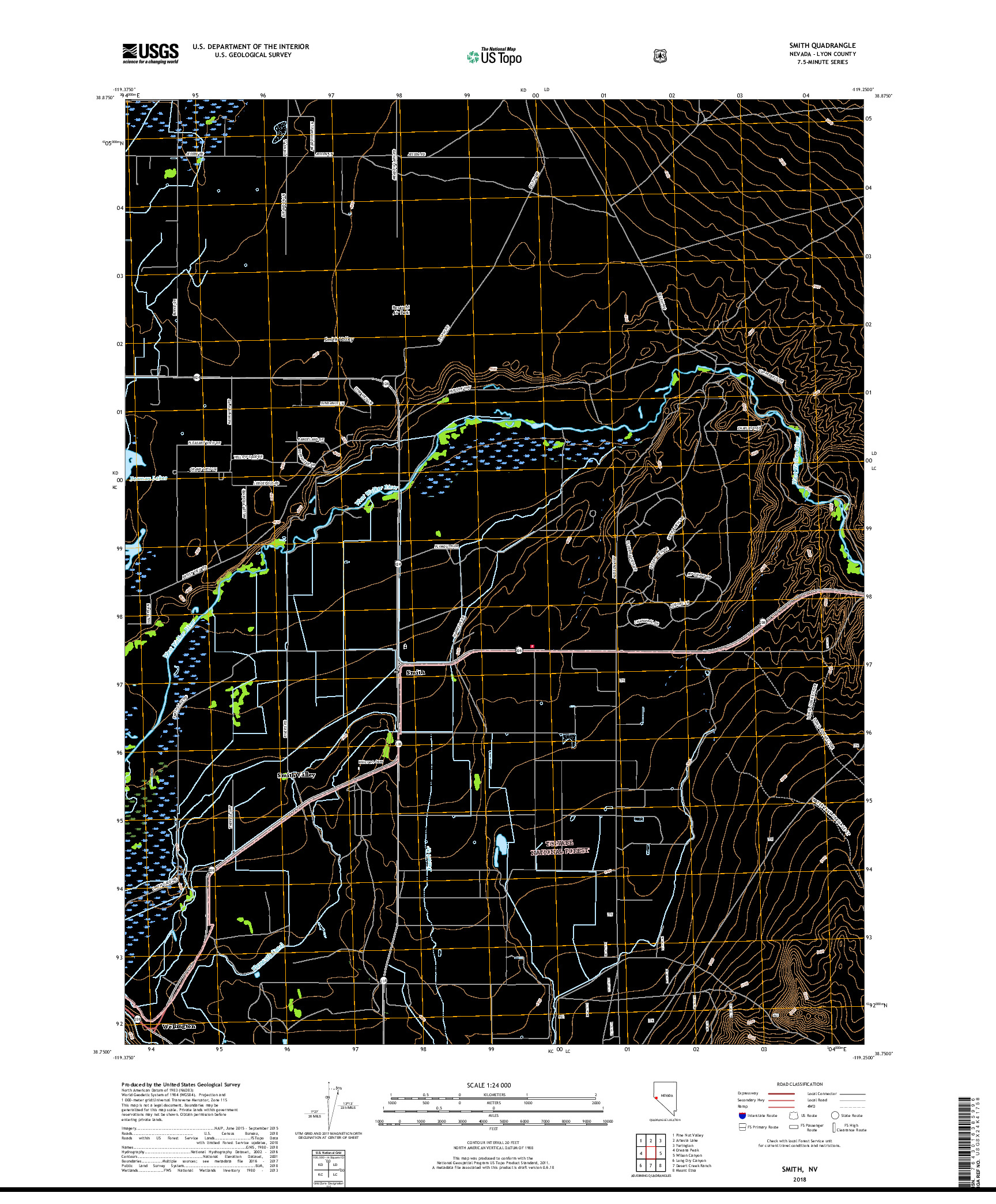 USGS US TOPO 7.5-MINUTE MAP FOR SMITH, NV 2018