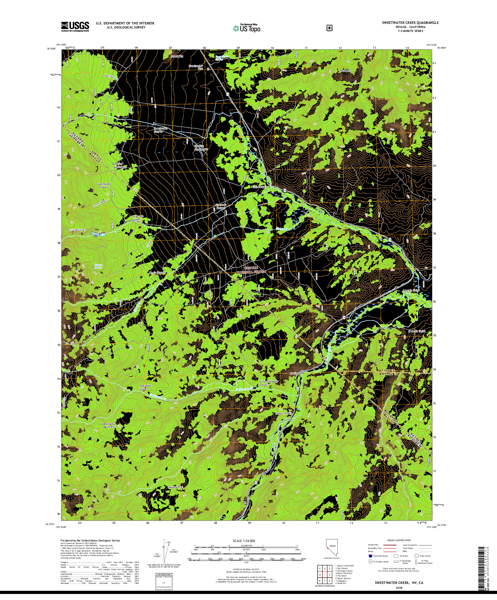 USGS US TOPO 7.5-MINUTE MAP FOR SWEETWATER CREEK, NV,CA 2018