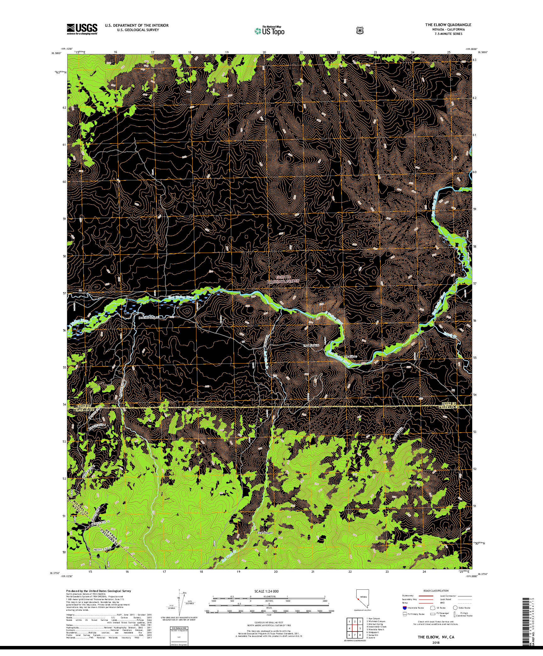 USGS US TOPO 7.5-MINUTE MAP FOR THE ELBOW, NV,CA 2018