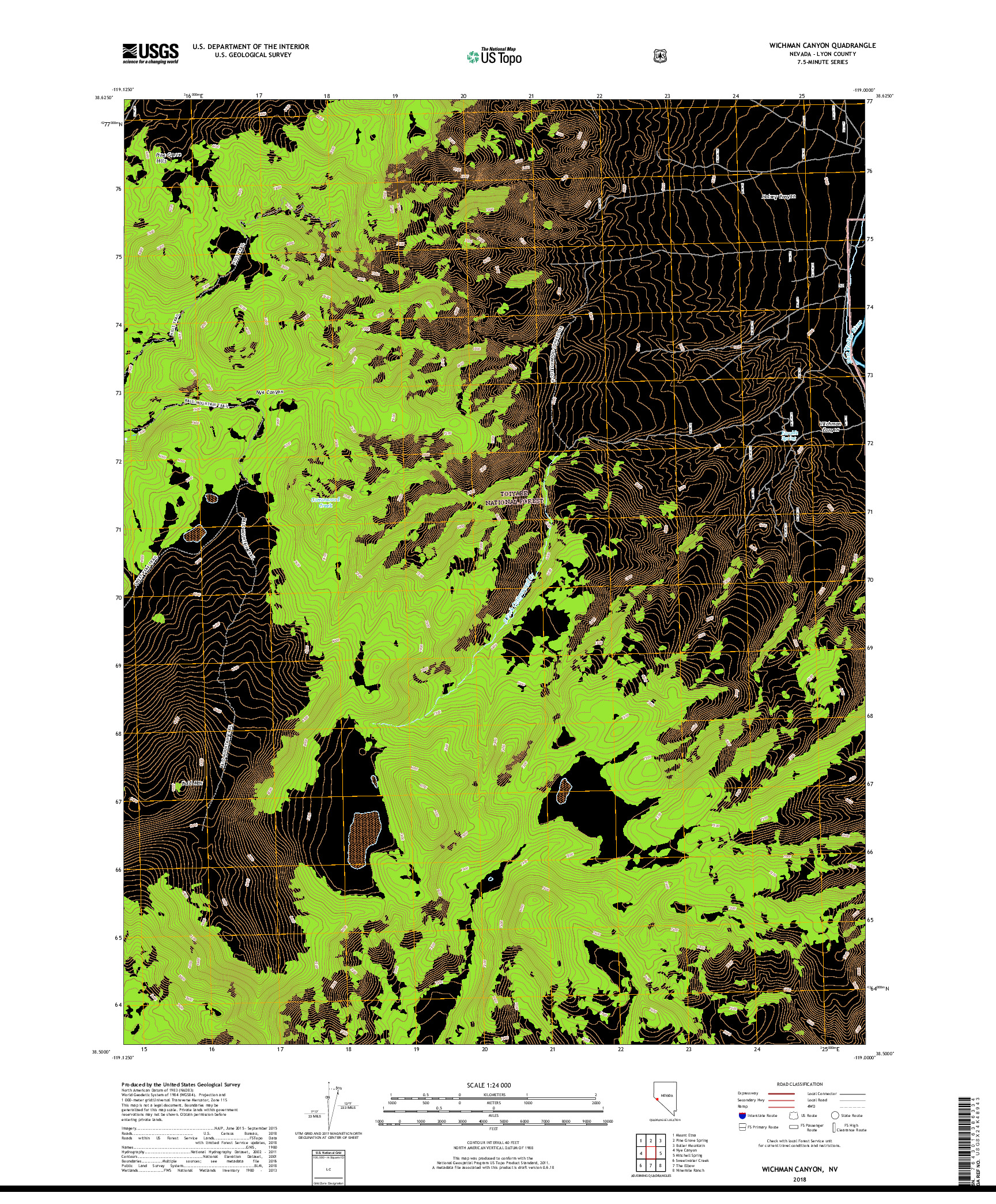 USGS US TOPO 7.5-MINUTE MAP FOR WICHMAN CANYON, NV 2018