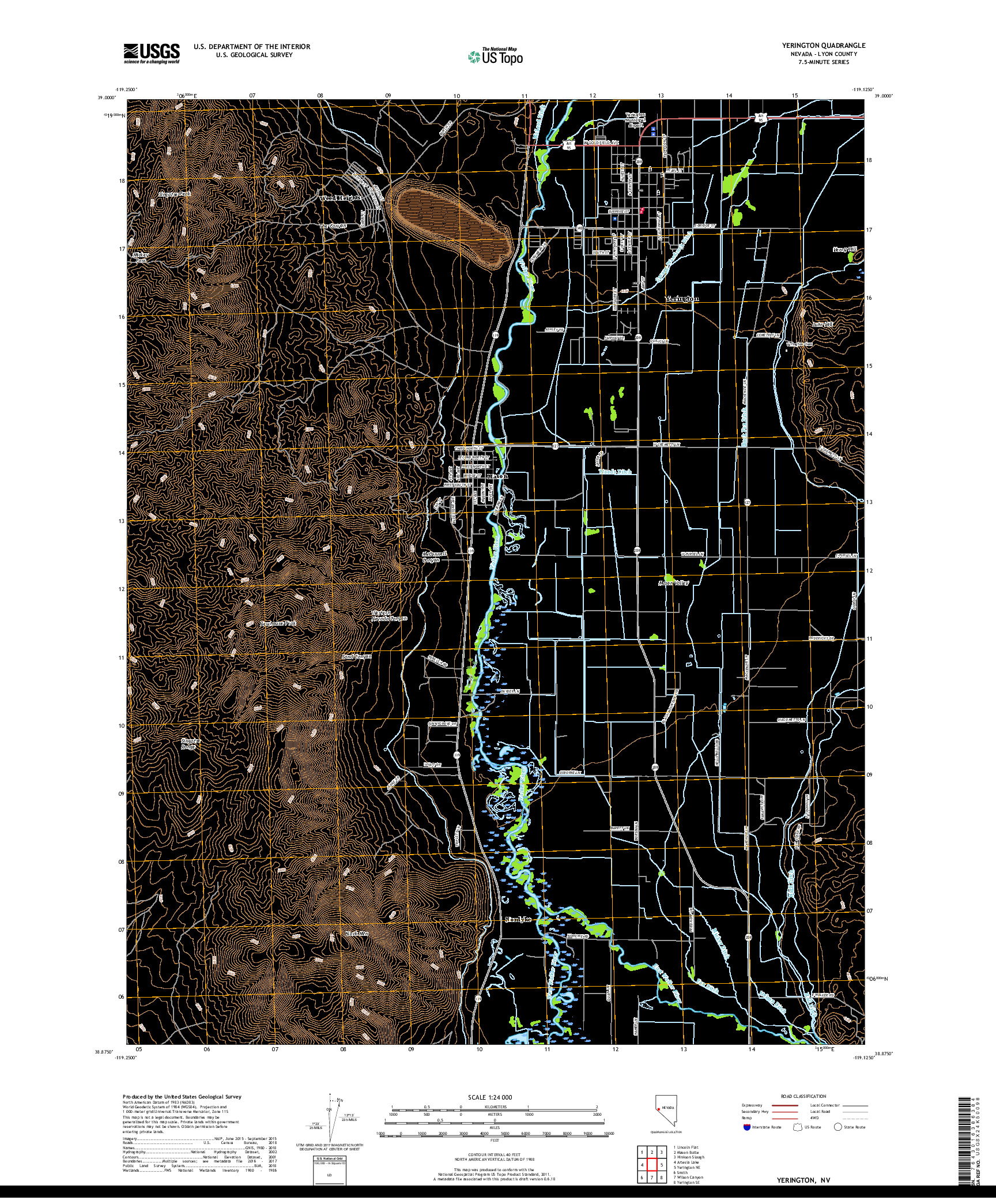 USGS US TOPO 7.5-MINUTE MAP FOR YERINGTON, NV 2018