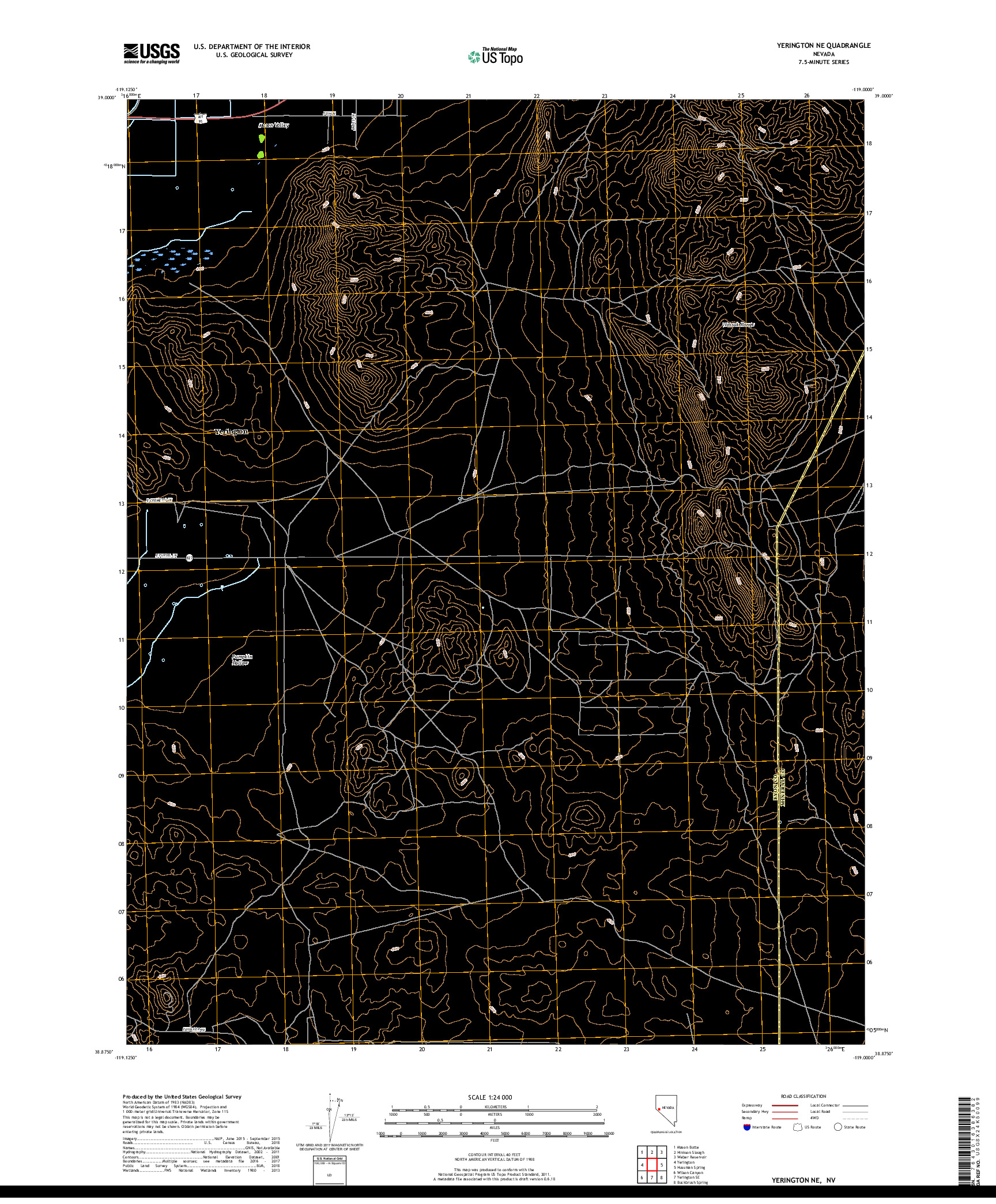 USGS US TOPO 7.5-MINUTE MAP FOR YERINGTON NE, NV 2018