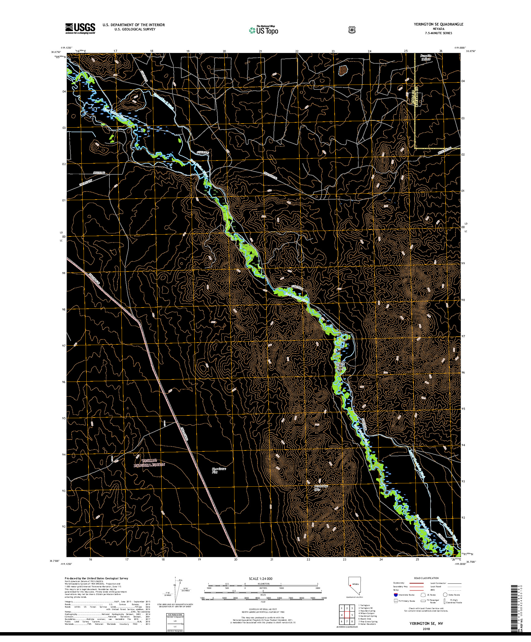 USGS US TOPO 7.5-MINUTE MAP FOR YERINGTON SE, NV 2018