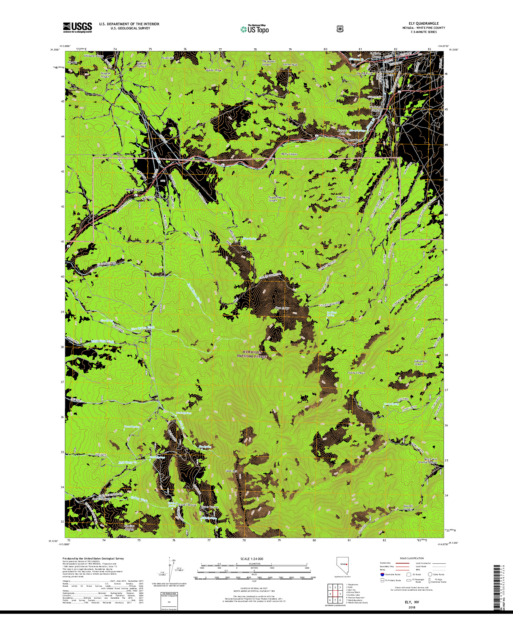 USGS US TOPO 7.5-MINUTE MAP FOR ELY, NV 2018