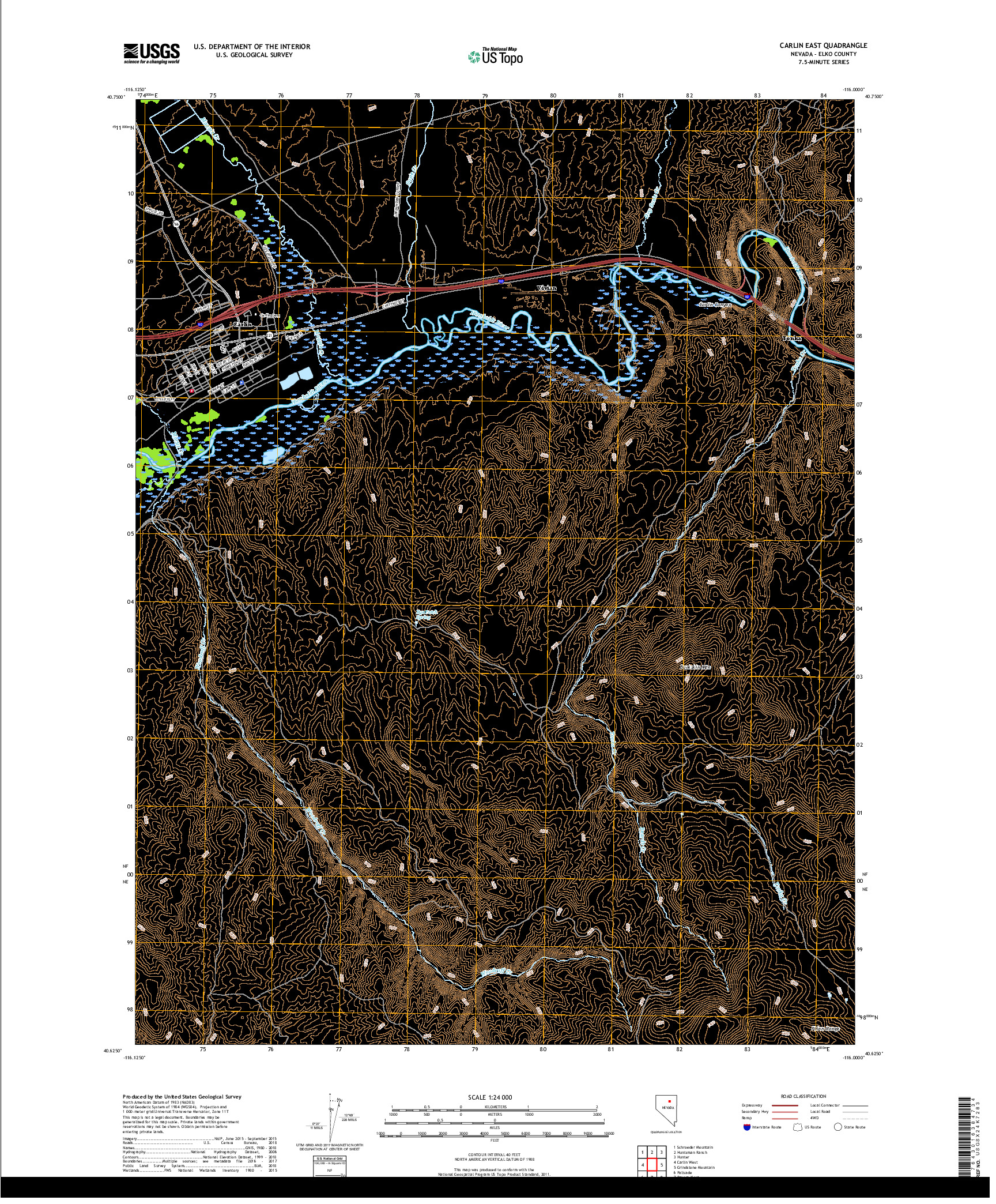 USGS US TOPO 7.5-MINUTE MAP FOR CARLIN EAST, NV 2018