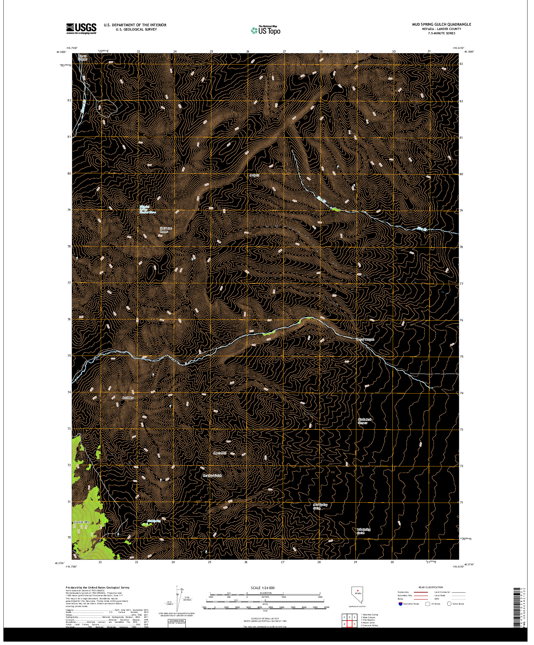 USGS US TOPO 7.5-MINUTE MAP FOR MUD SPRING GULCH, NV 2018