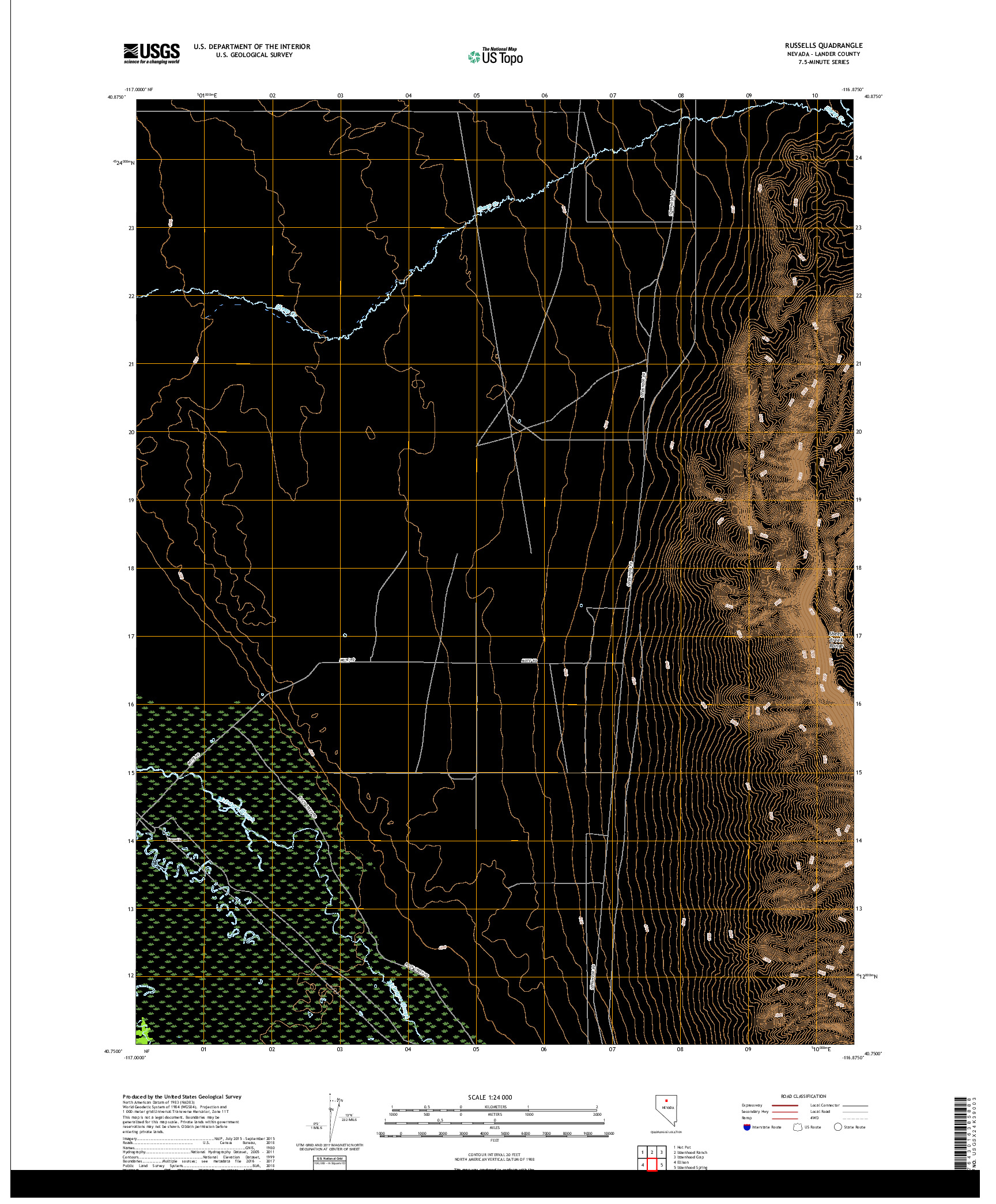 USGS US TOPO 7.5-MINUTE MAP FOR RUSSELLS, NV 2018