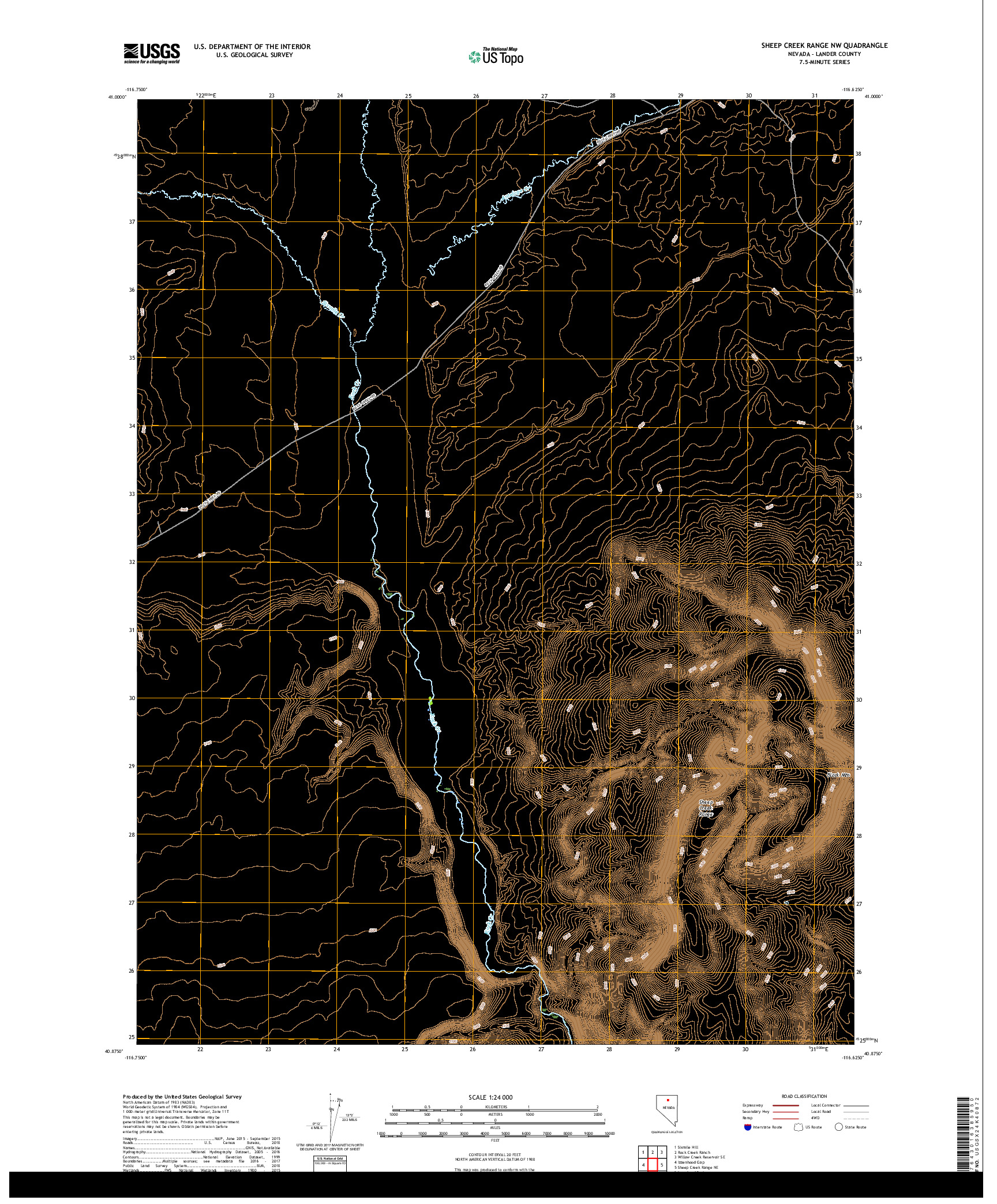 USGS US TOPO 7.5-MINUTE MAP FOR SHEEP CREEK RANGE NW, NV 2018